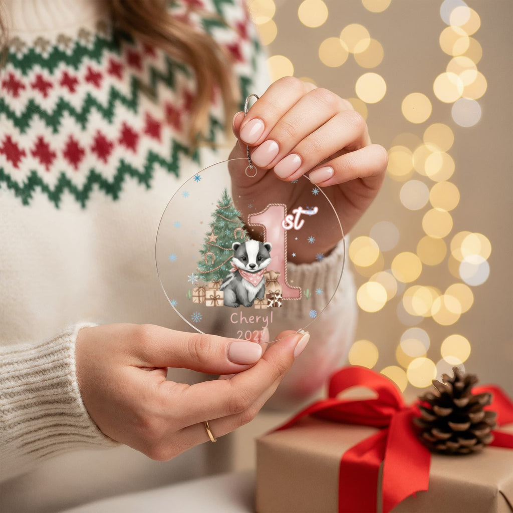 Baby Girl First Christmas Badger Acrylic Ornament