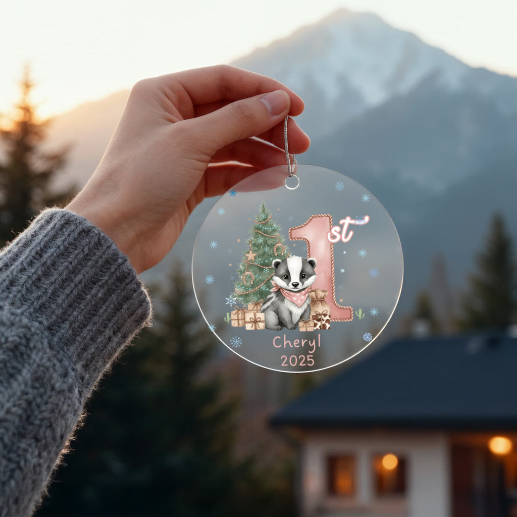 Baby Girl First Christmas Badger Acrylic Ornament