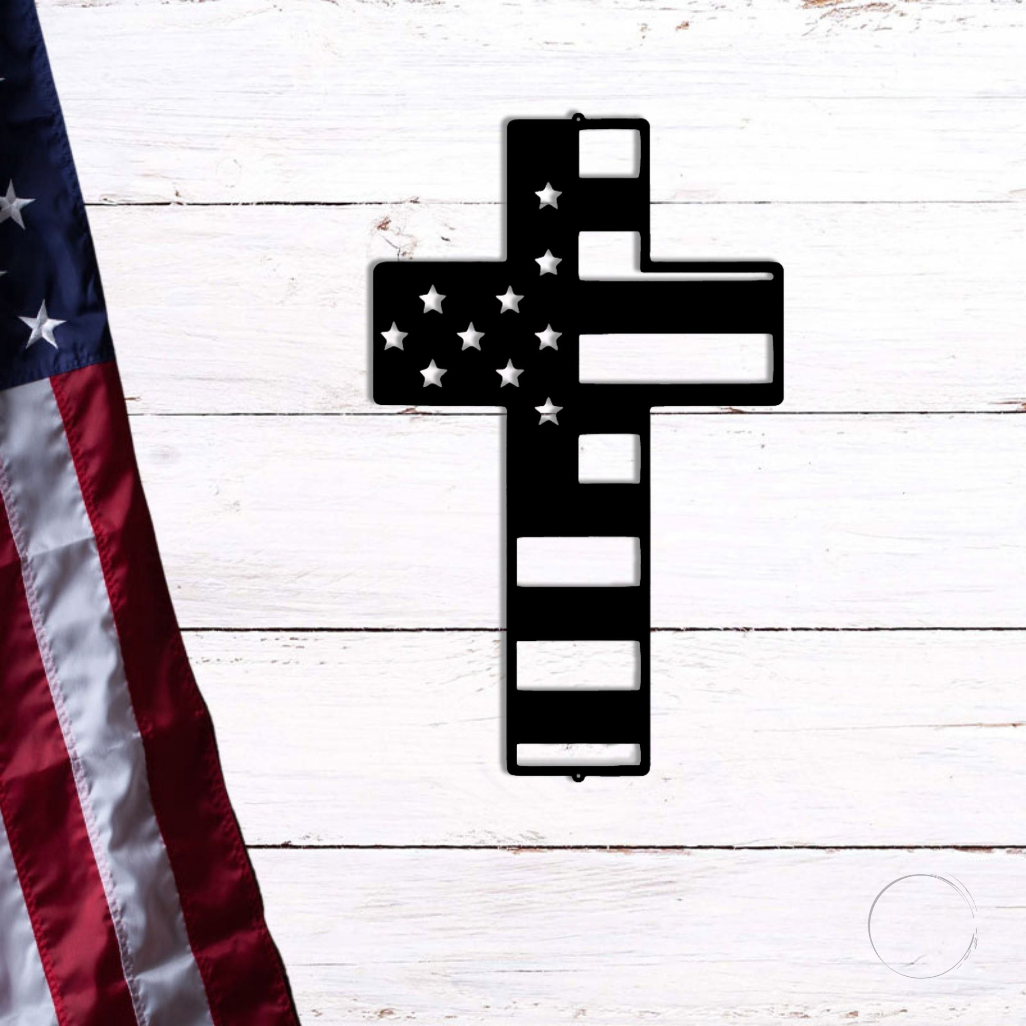 American Flag Cross Metal Wall Art – Patriotic Christian Cross Decor – USA Flag Faith Steel Sign – Veteran Tribute Wall Decor