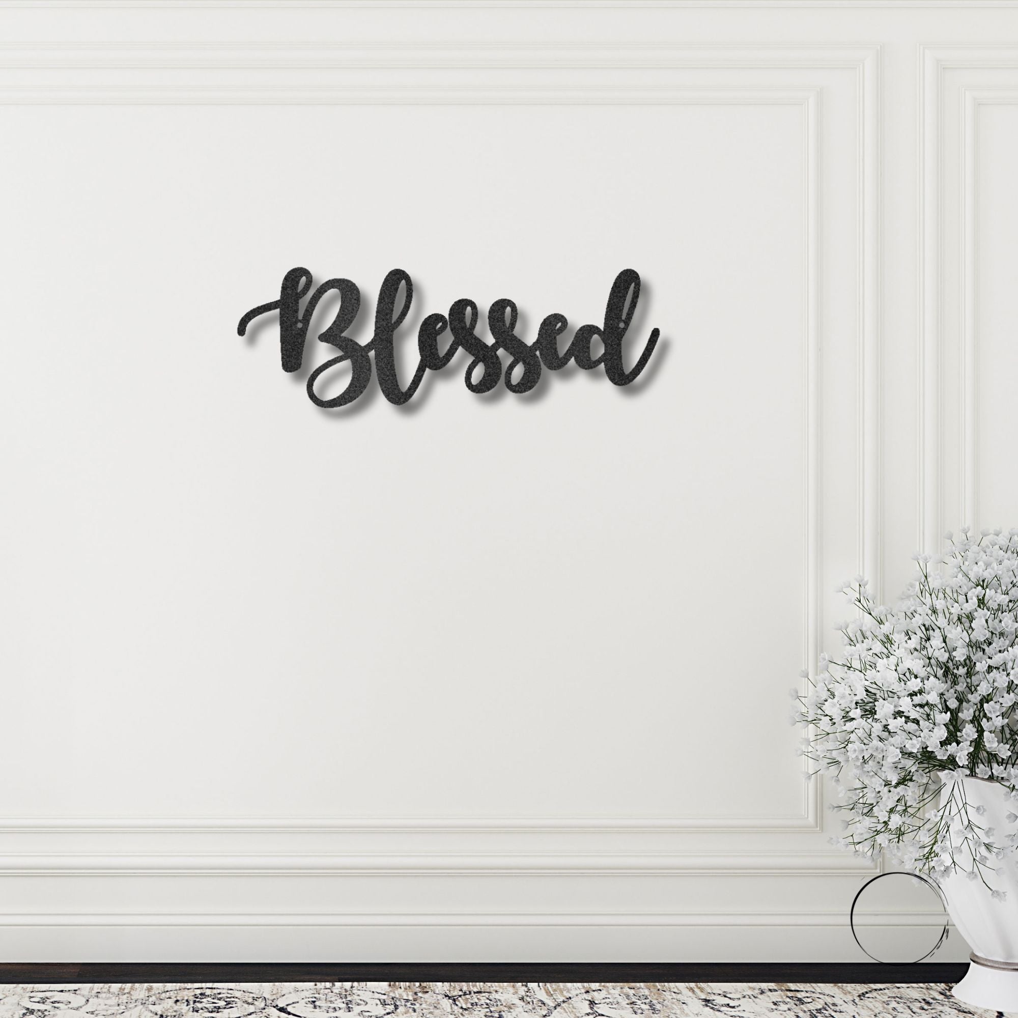 Blessed Script Metal Wall Art Sign – Christian Inspirational Word Decor – Farmhouse Faith Wall Decor – Religious Home Decoration
