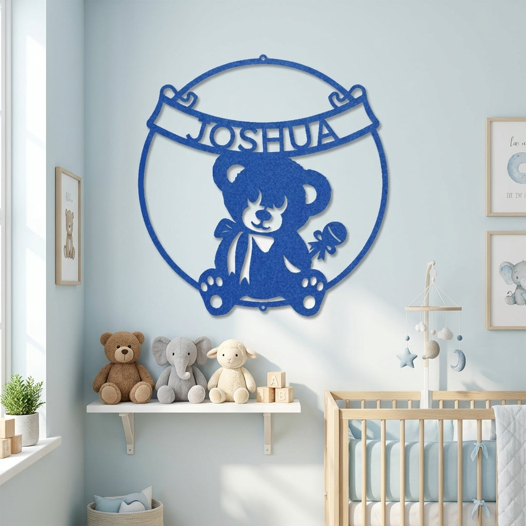 Personalized Baby Name Teddy Bear Metal Wall Art – Custom Nursery Name Sign – Laser Cut Steel Baby Room Decor – Baby Shower Gift