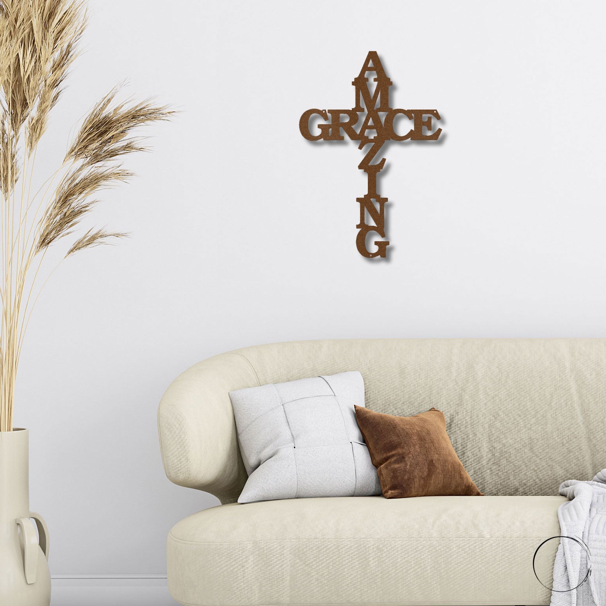 Amazing Grace Cross Metal Wall Art – Christian Steel Cross Sign – Inspirational Faith Decor – Laser Cut Religious Wall Art