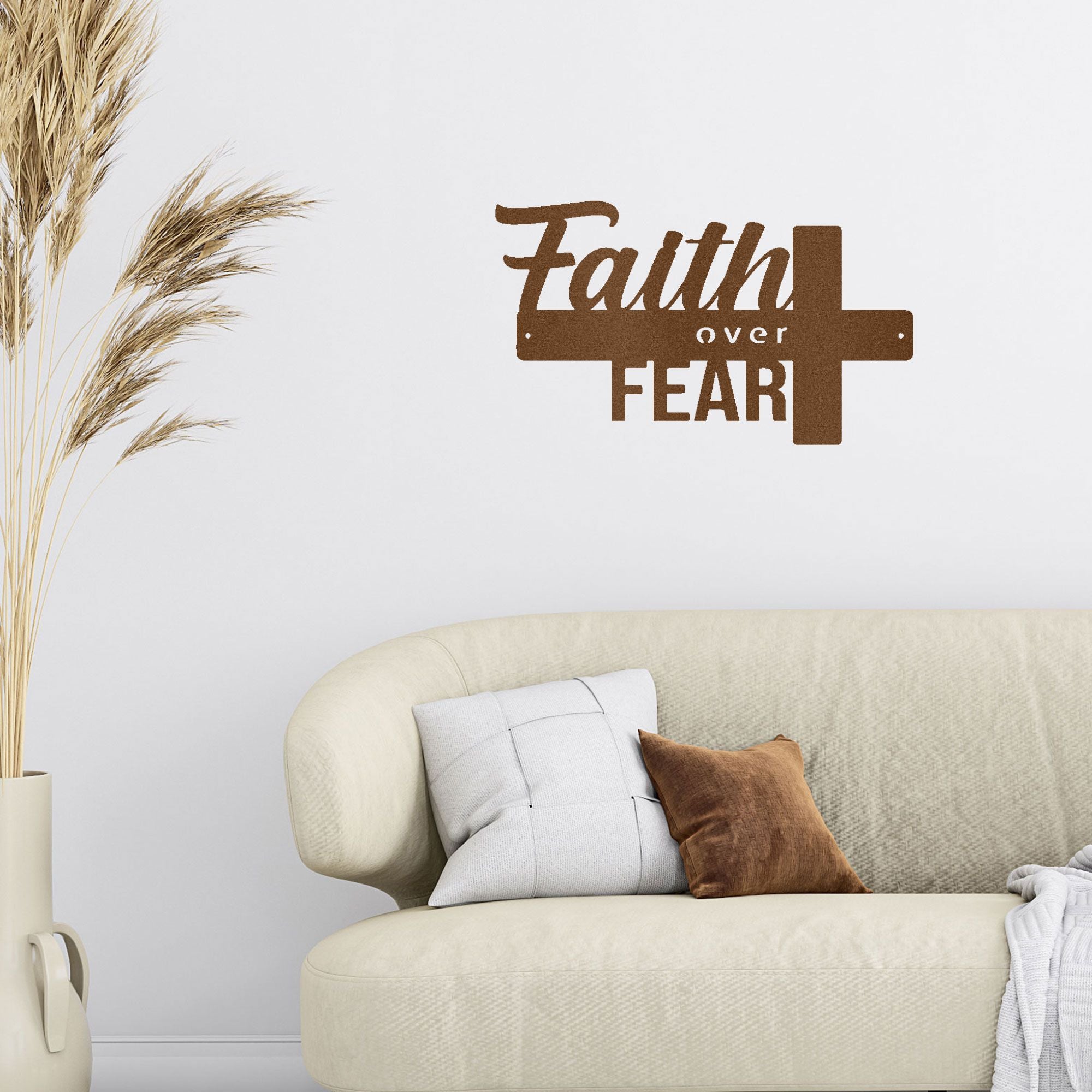Faith Over Fear Cross Metal Wall Art – Christian Inspirational Wall Decor – Faith Cross Metal Sign – Religious Home Decoration