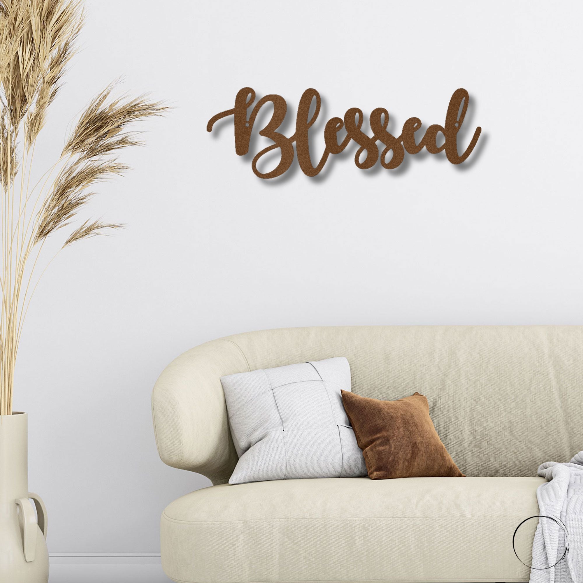 Blessed Script Metal Wall Art Sign – Christian Inspirational Word Decor – Farmhouse Faith Wall Decor – Religious Home Decoration