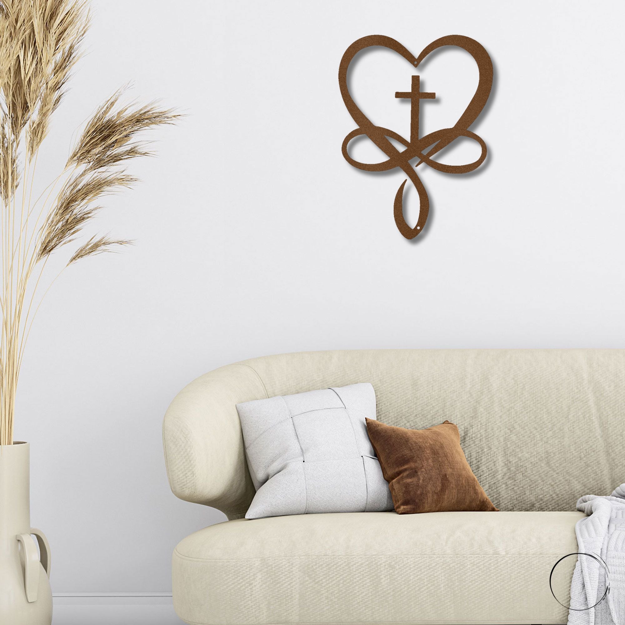 Christian Heart Cross Metal Wall Art – Faith Love Infinity Symbol Decor – Inspirational Christian Metal Sign – Religious Home Decor