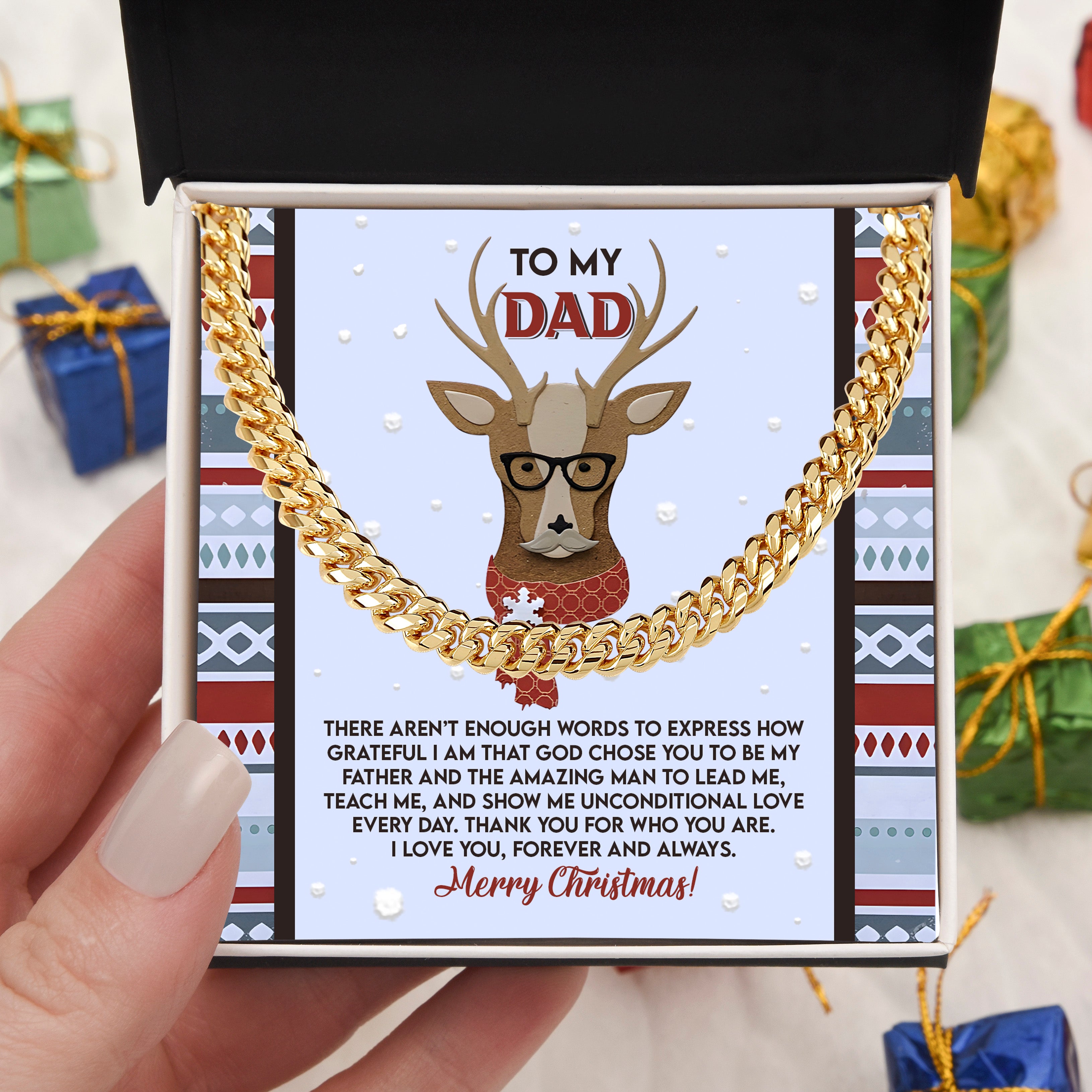 Dad Christmas Deer Cuban Chain Necklace – Meaningful Holiday Gift