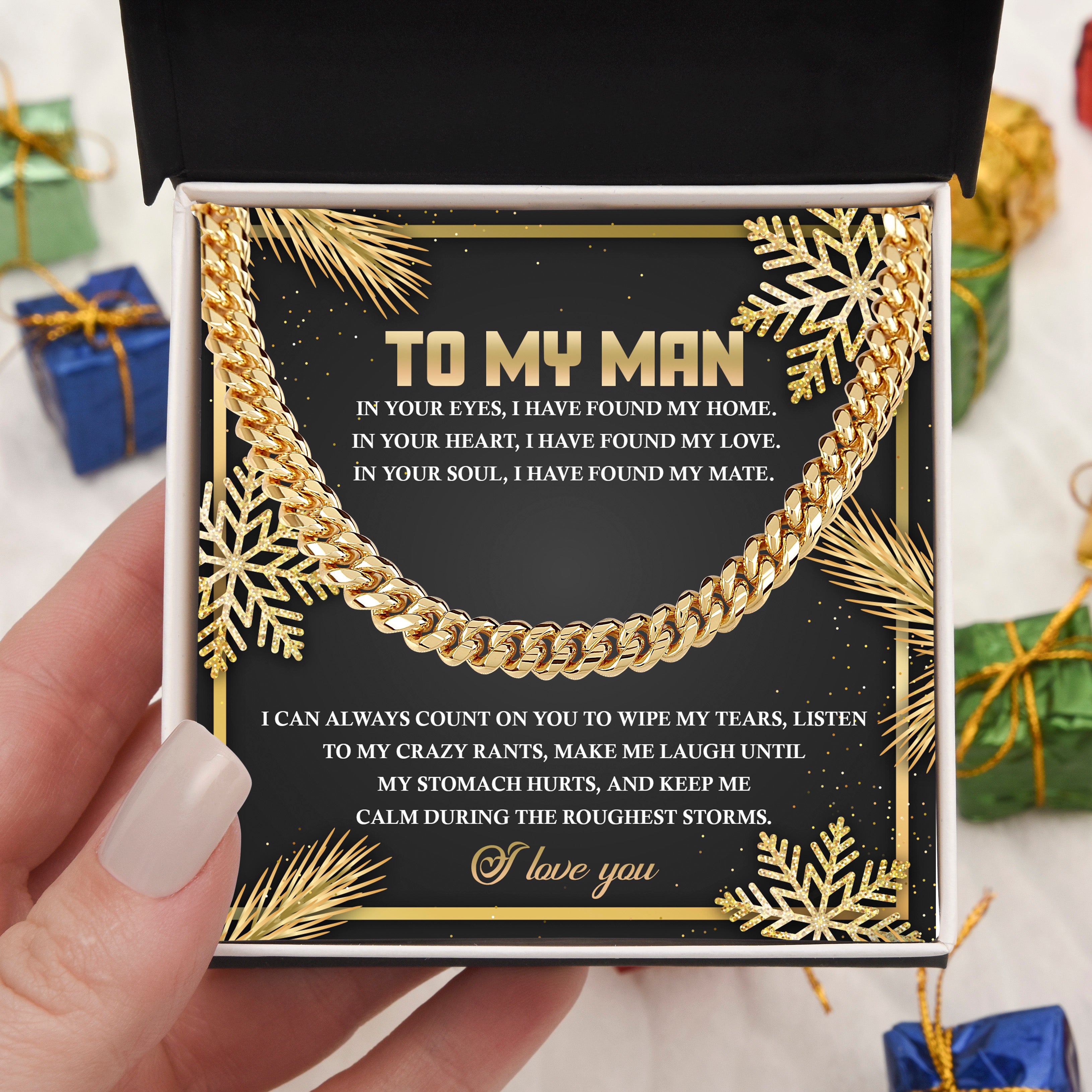 To My Man Cuban Chain Necklace – Romantic Holiday Gift for Him