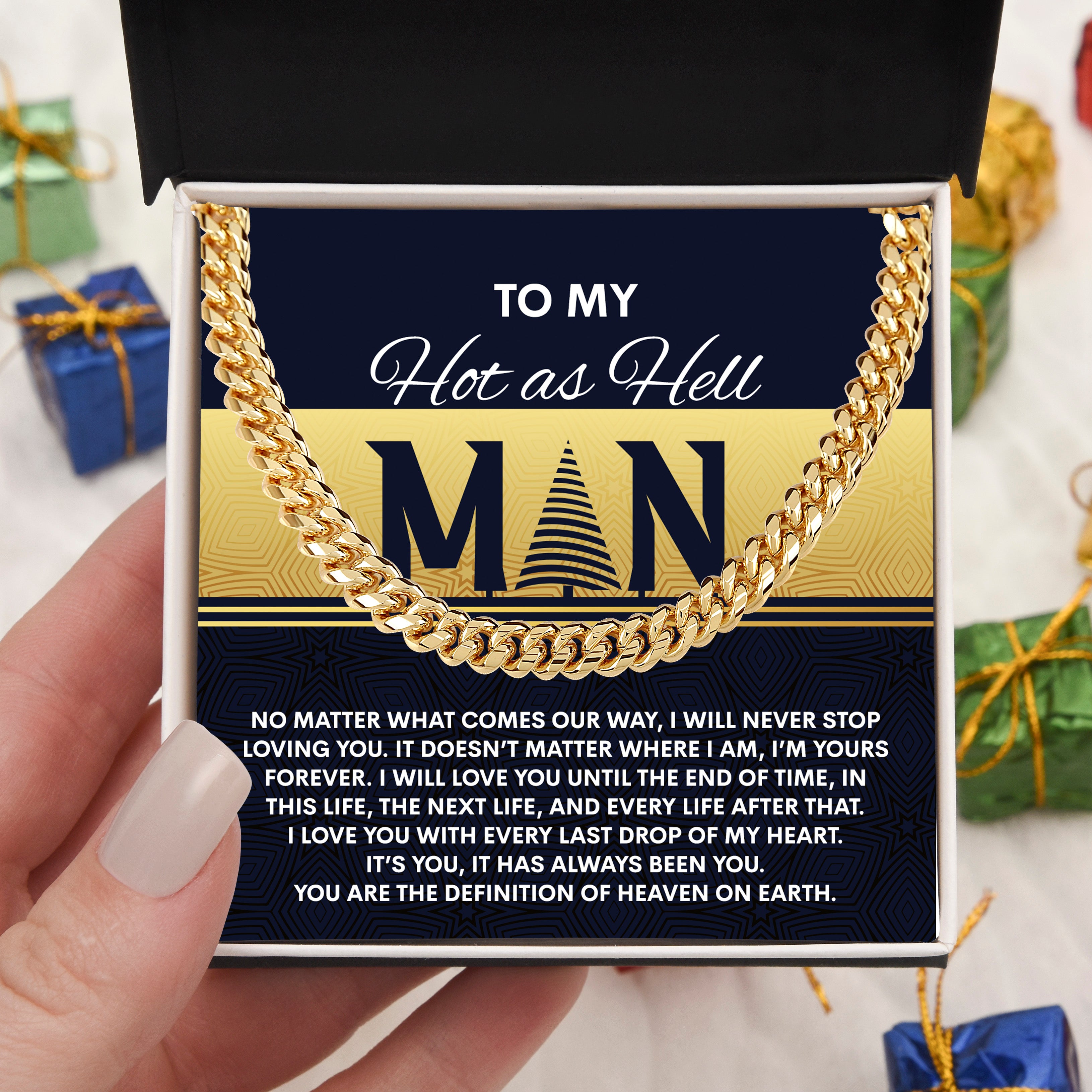 To My Hot as Hell Man Cuban Chain Necklace – Passionate Romantic Gift for Boyfriend, Husband or Soulmate