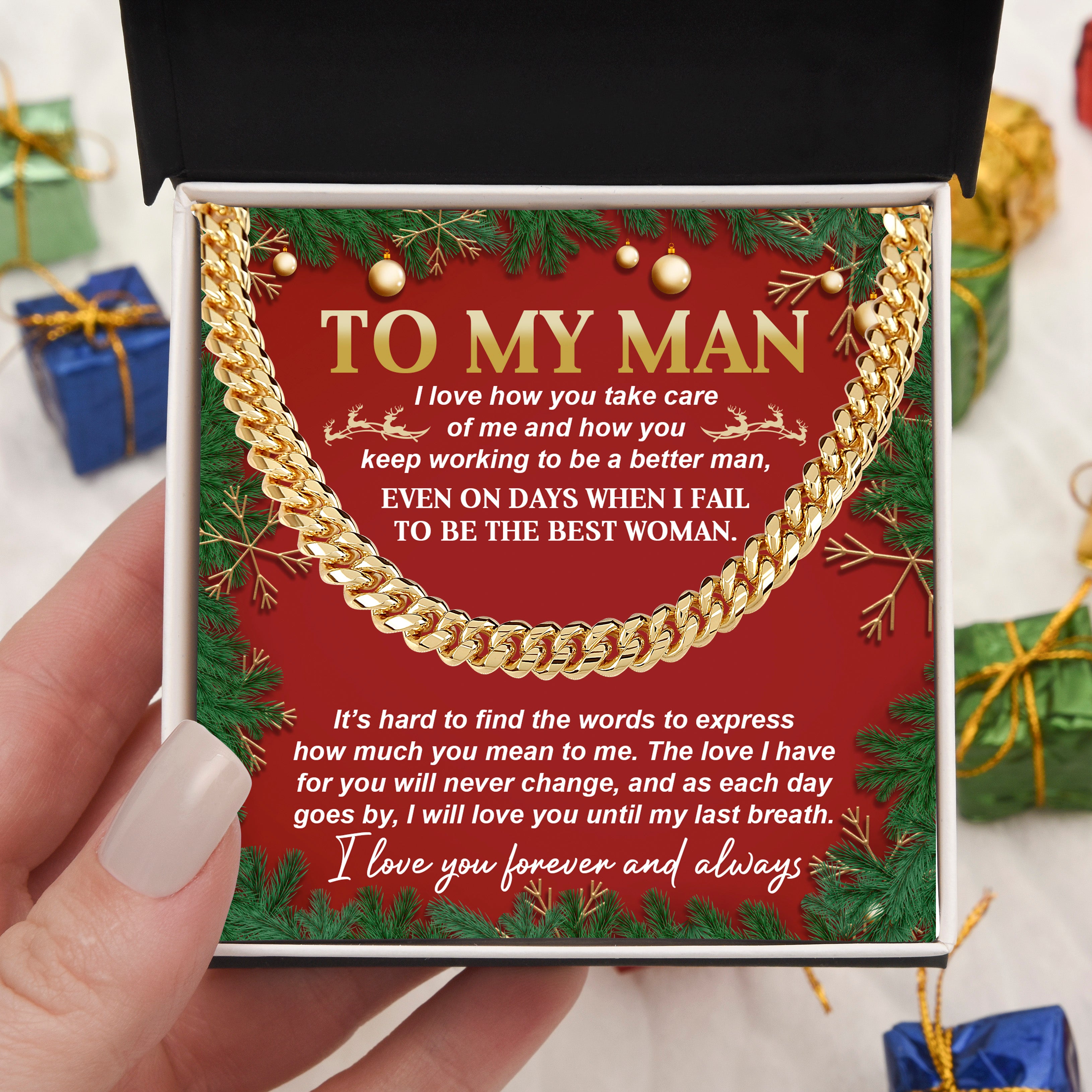 To My Man Cuban Chain Necklace – Romantic Christmas Gift For Him