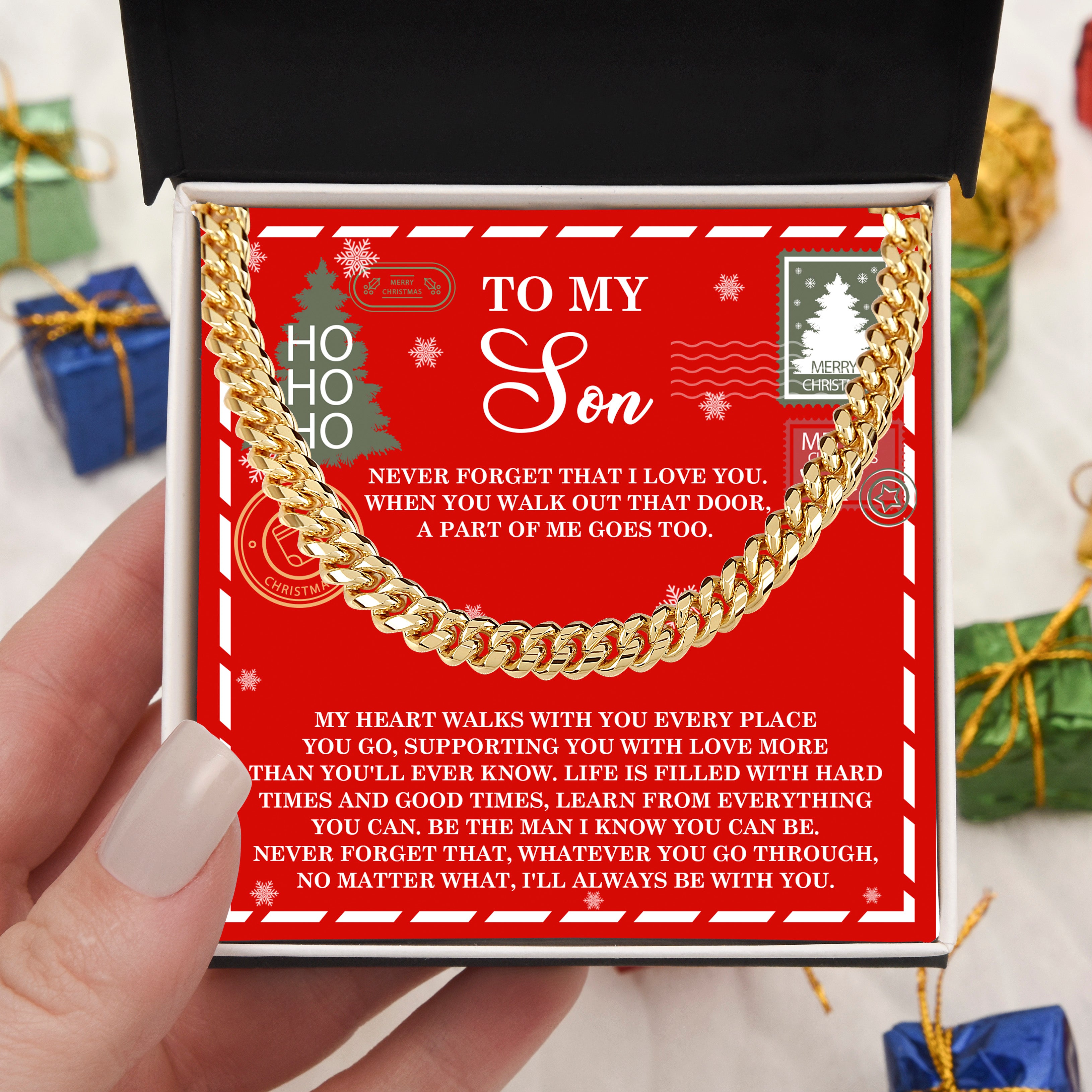 To My Son Christmas Cuban Chain Necklace – Meaningful Holiday Gift for Son from Mom or Dad