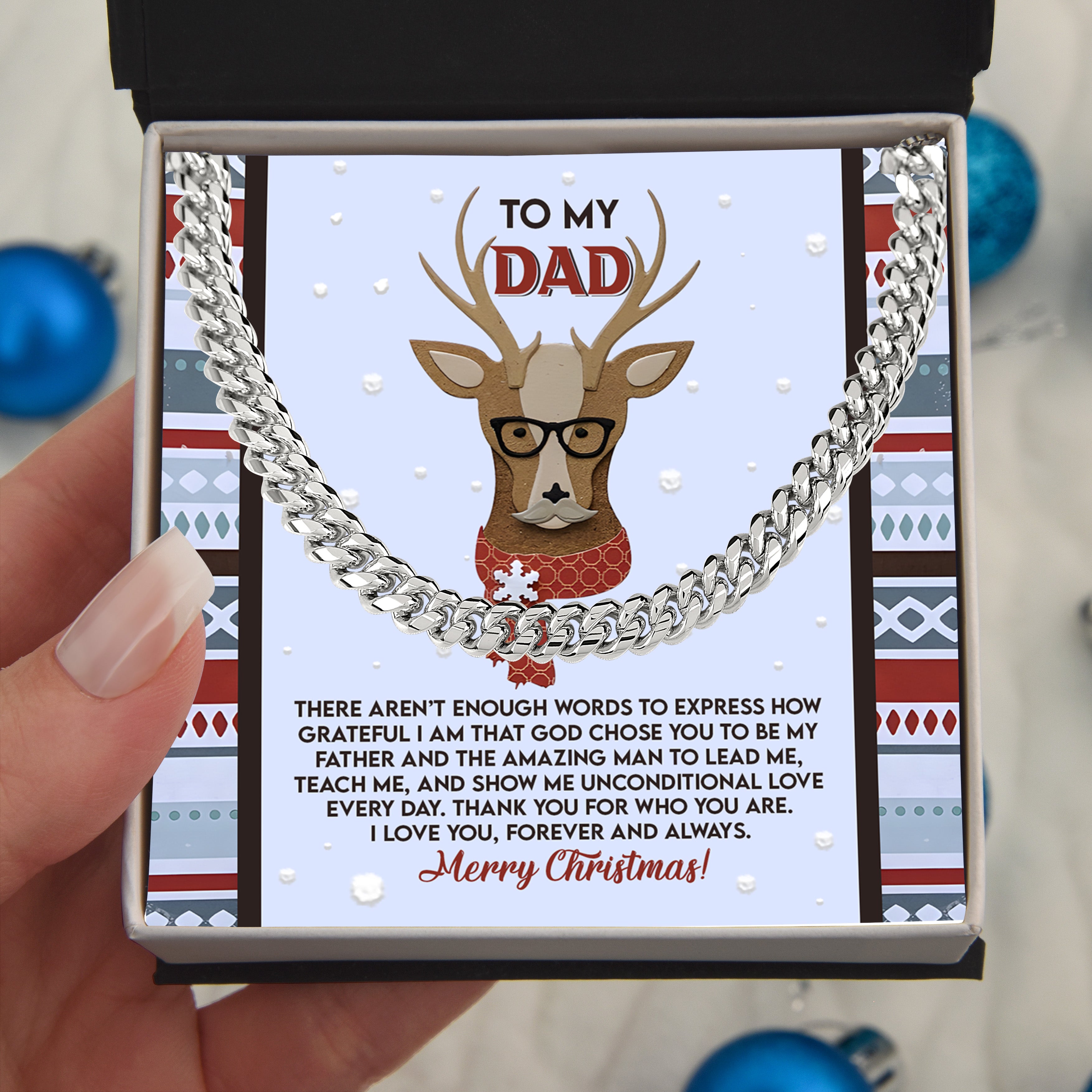 Dad Christmas Deer Cuban Chain Necklace – Meaningful Holiday Gift