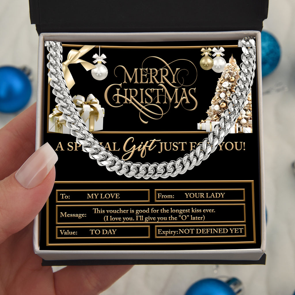 Merry Christmas Cuban Chain Necklace – Funny Romantic Voucher Gift for Him