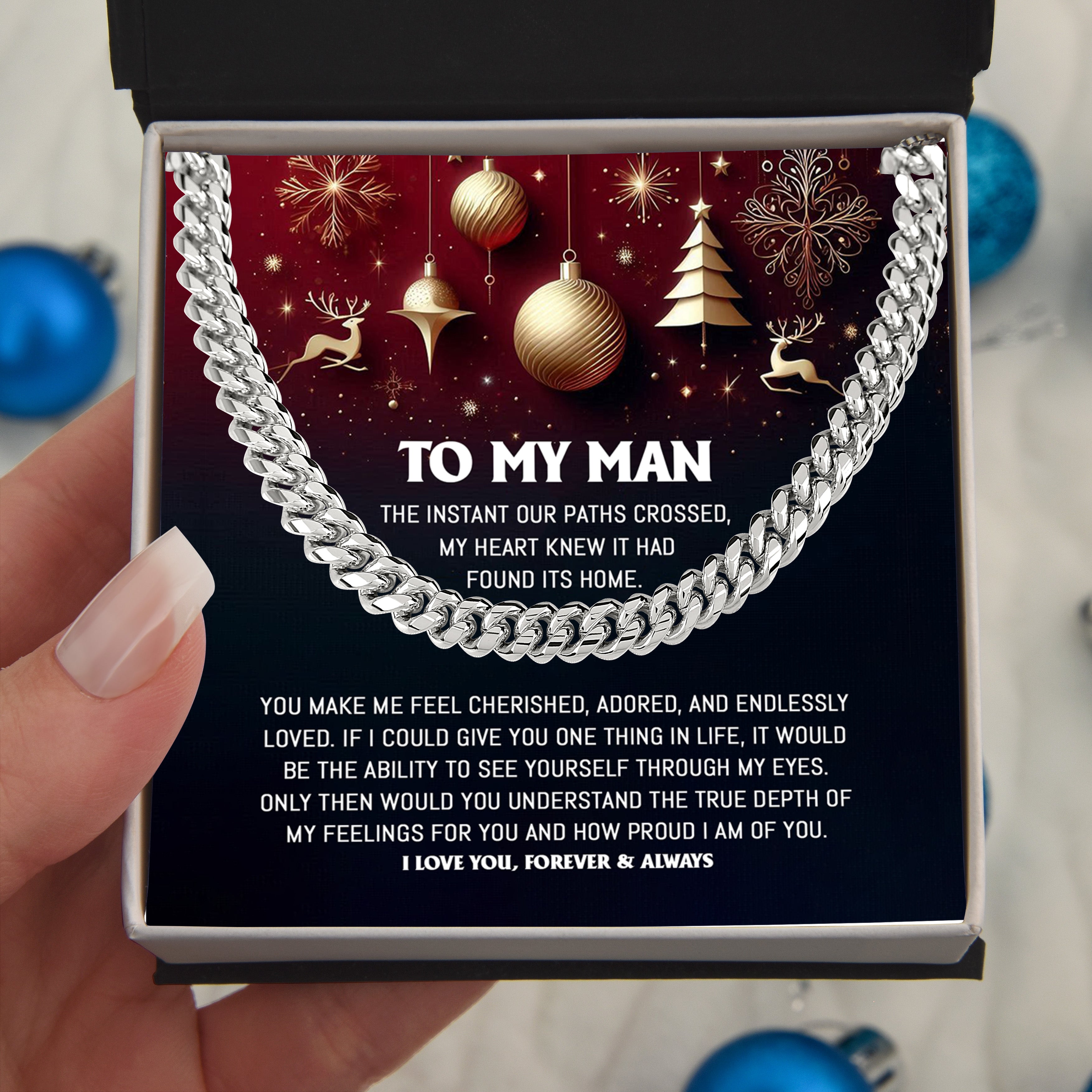 To My Man Cuban Chain Necklace | Romantic Holiday Gift for Him from Her