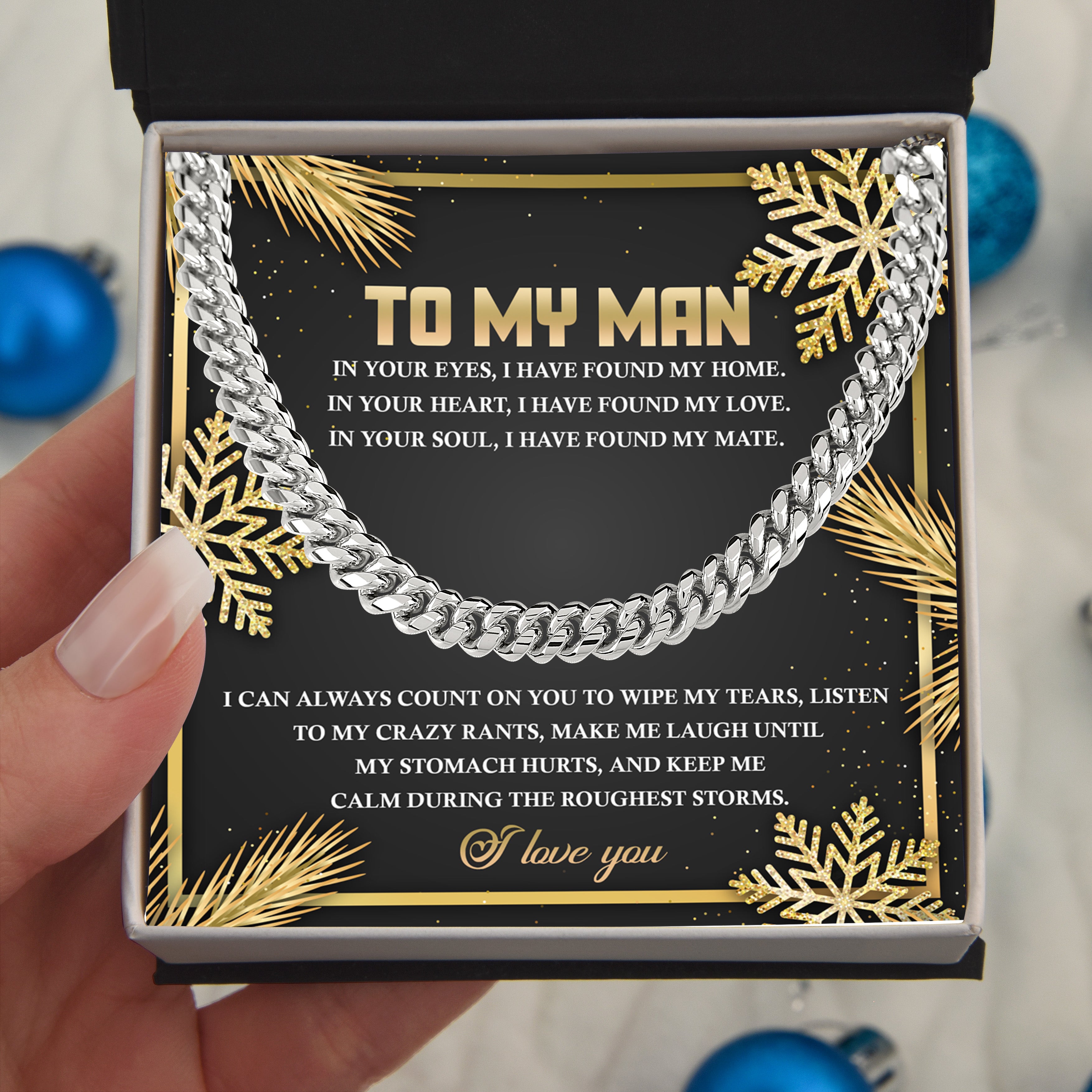 To My Man Cuban Chain Necklace – Romantic Holiday Gift for Him