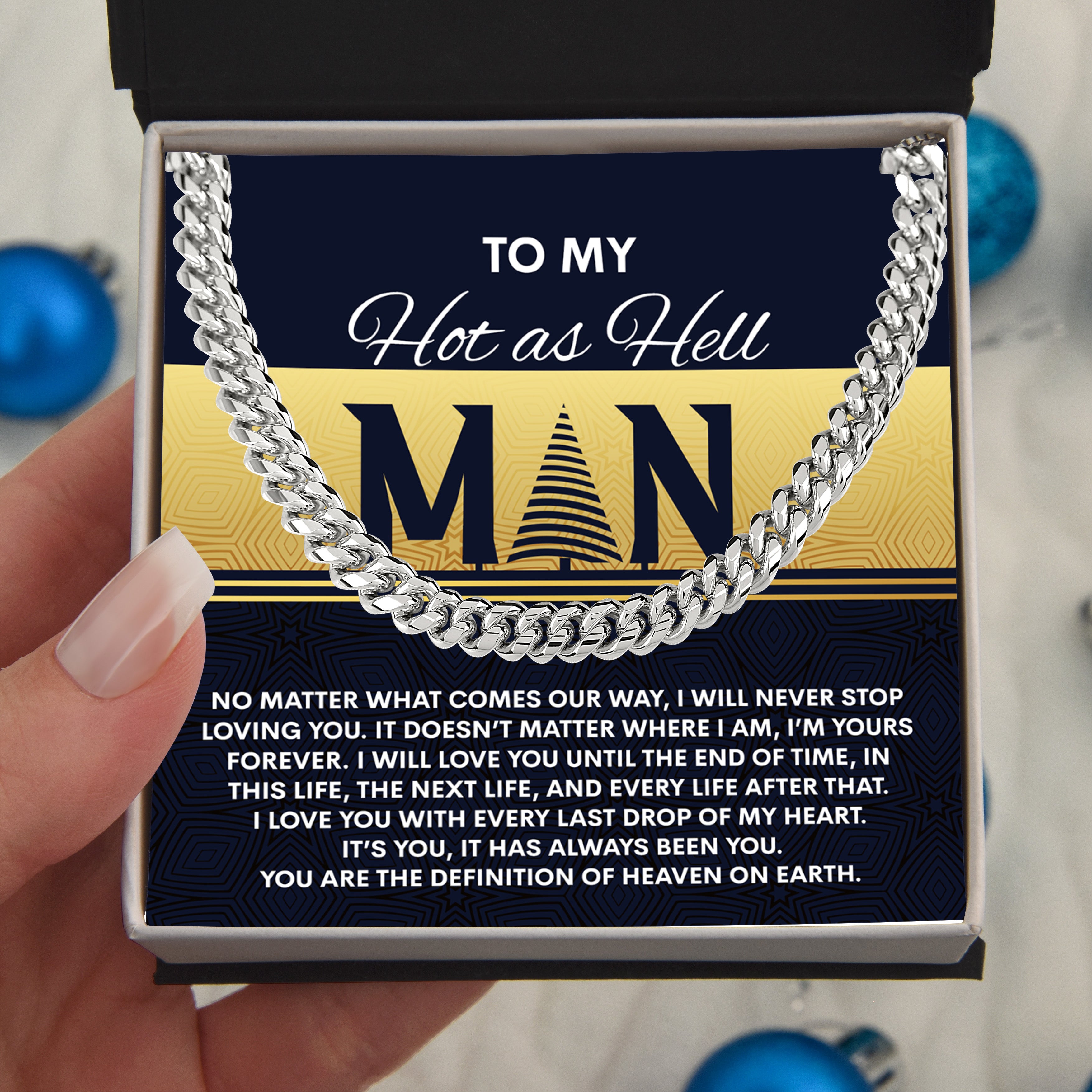 To My Hot as Hell Man Cuban Chain Necklace – Passionate Romantic Gift for Boyfriend, Husband or Soulmate