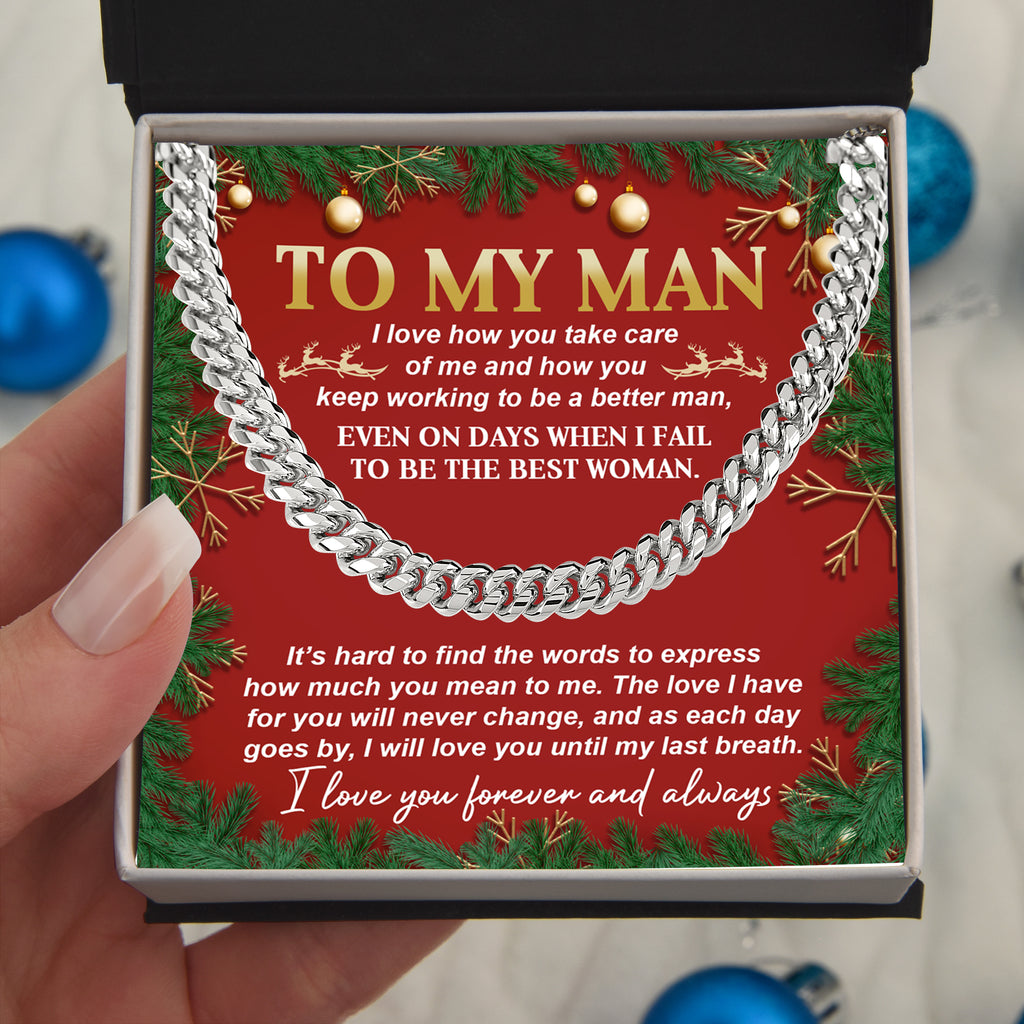 To My Man Cuban Chain Necklace – Romantic Christmas Gift For Him