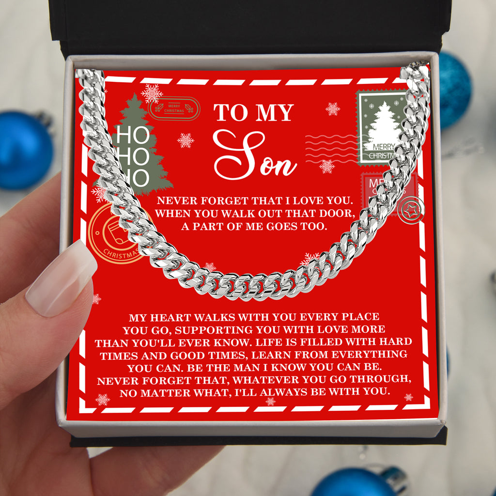 To My Son Christmas Cuban Chain Necklace – Meaningful Holiday Gift for Son from Mom or Dad