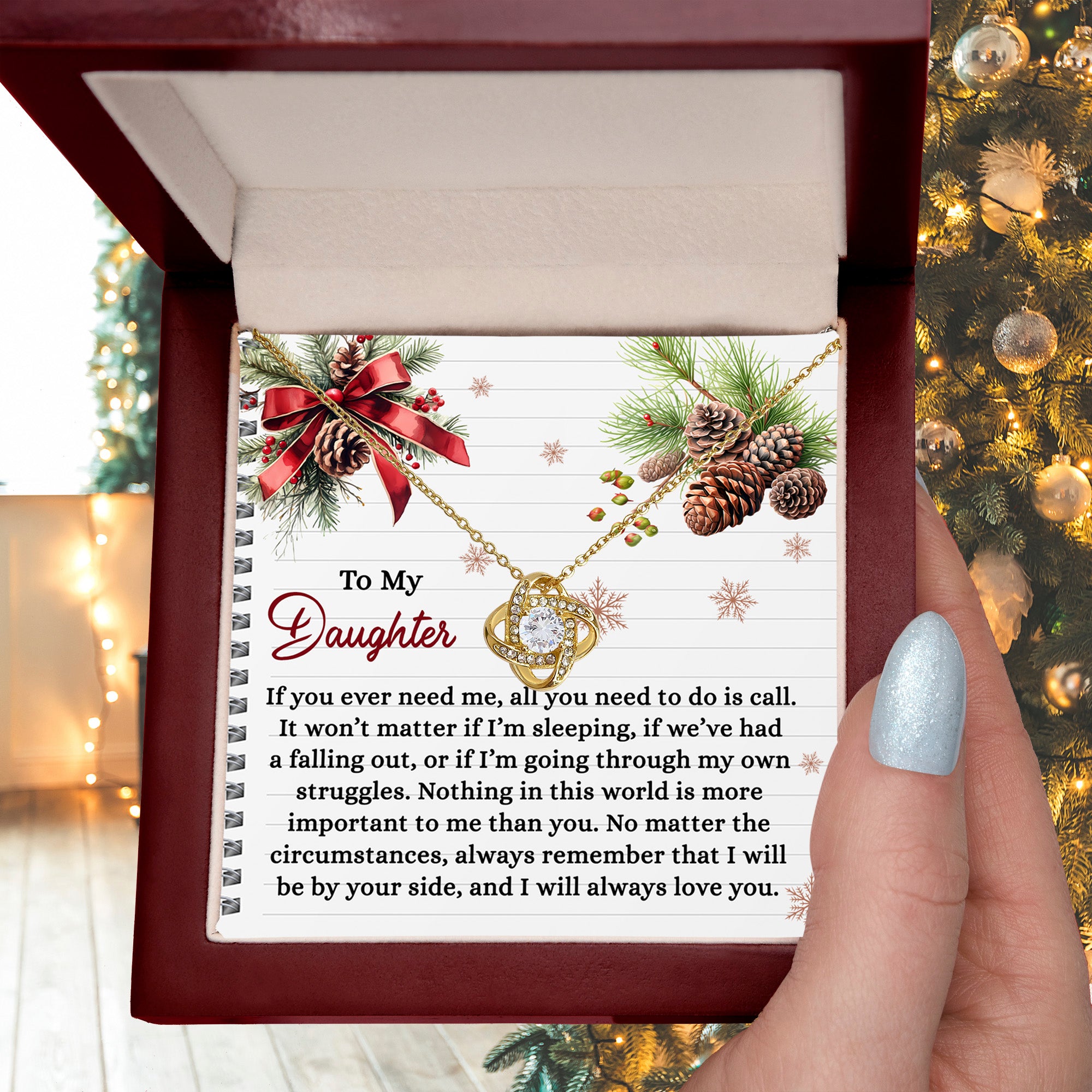 To My Daughter – I Will Always Be By Your Side, Unconditional Love Christmas Necklace Gift