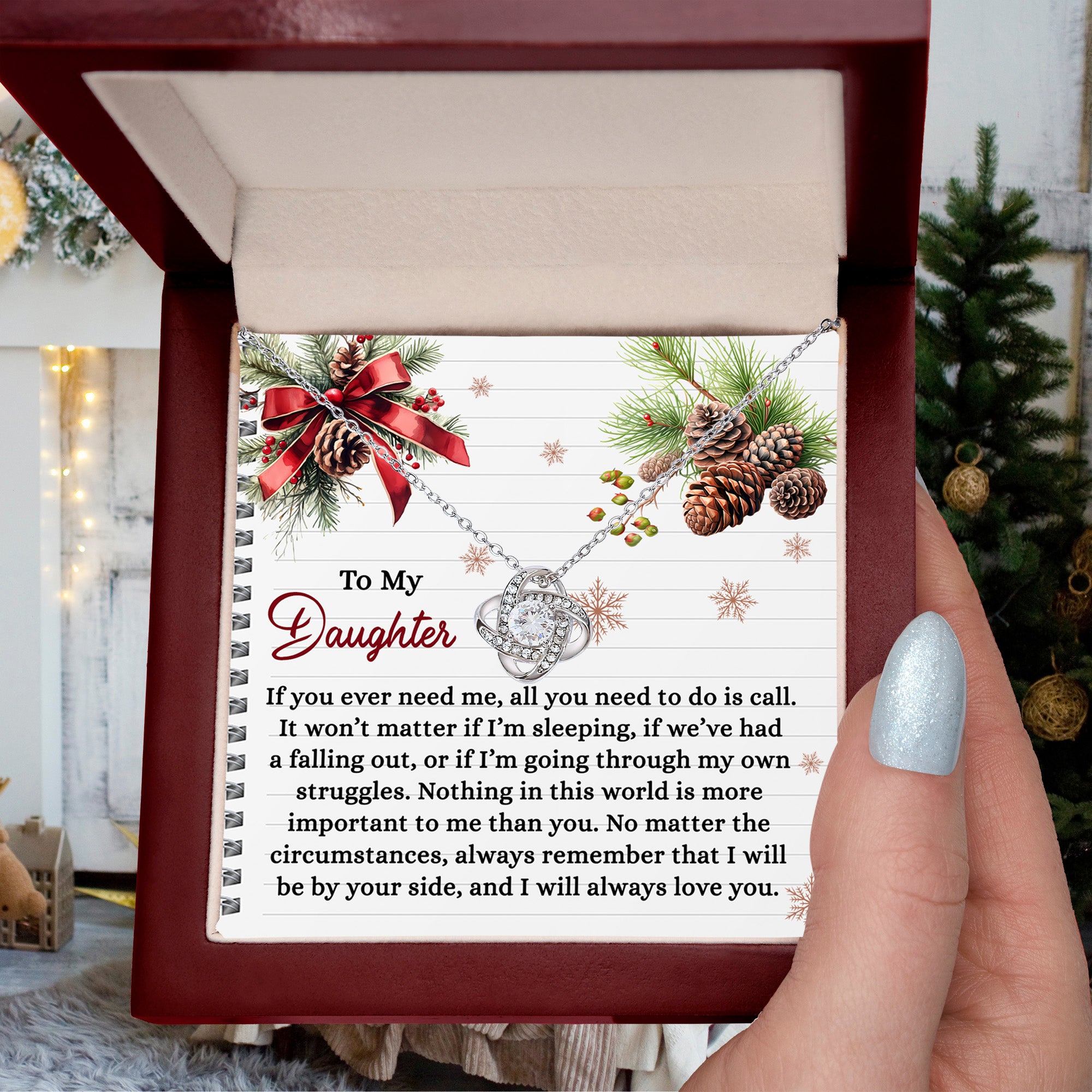 To My Daughter – I Will Always Be By Your Side, Unconditional Love Christmas Necklace Gift