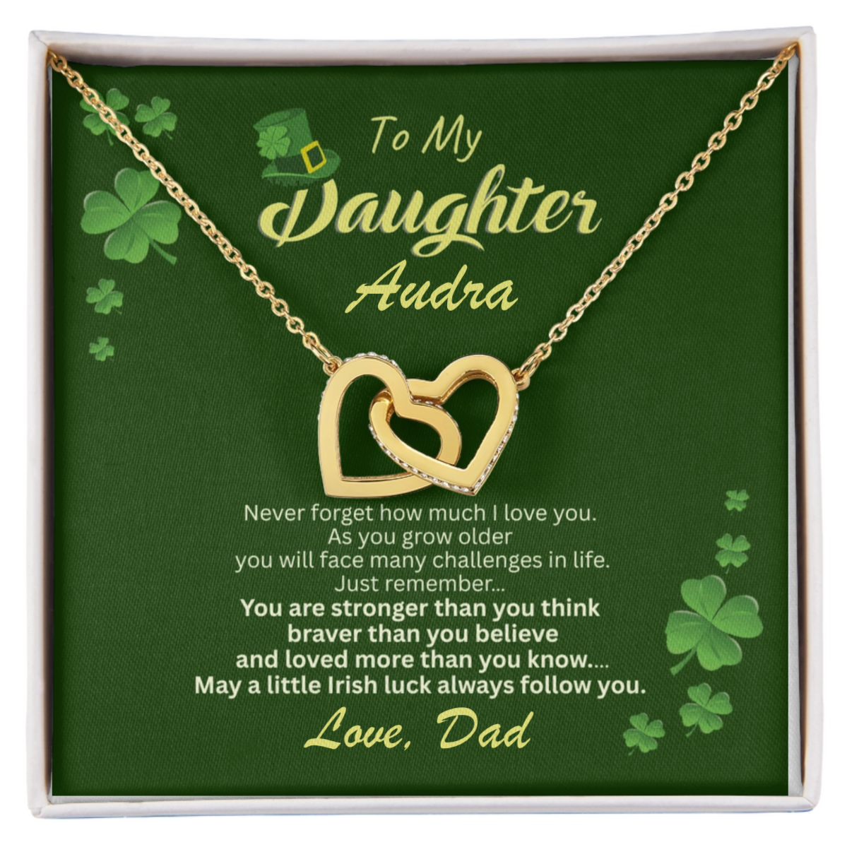 To My Daughter Necklace – Personalized Gift From Mom or Dad | Lucky Shamrock Inspirational Jewelry