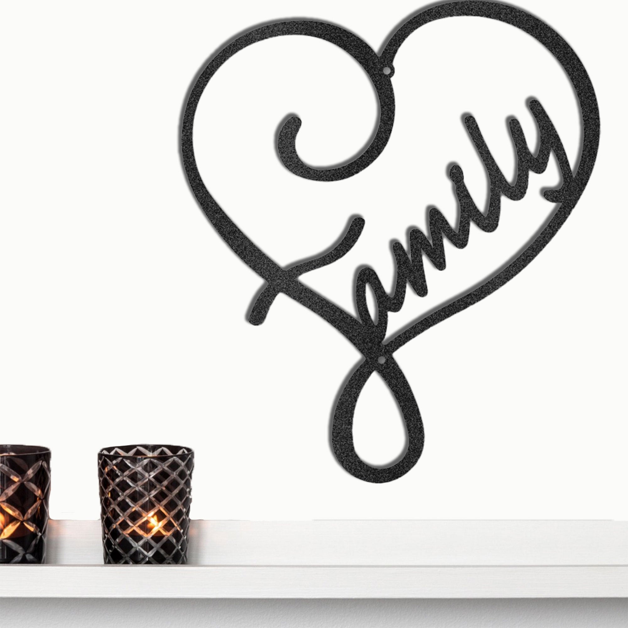 Family Name Heart Metal Wall Art Sign – Custom Steel Family Love Monogram – Laser Cut Amish Crafted Metal Home Decor