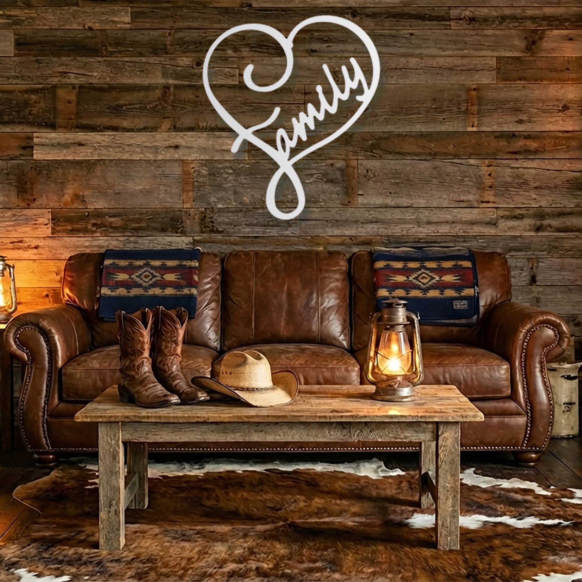 Family Name Heart Metal Wall Art Sign – Custom Steel Family Love Monogram – Laser Cut Amish Crafted Metal Home Decor