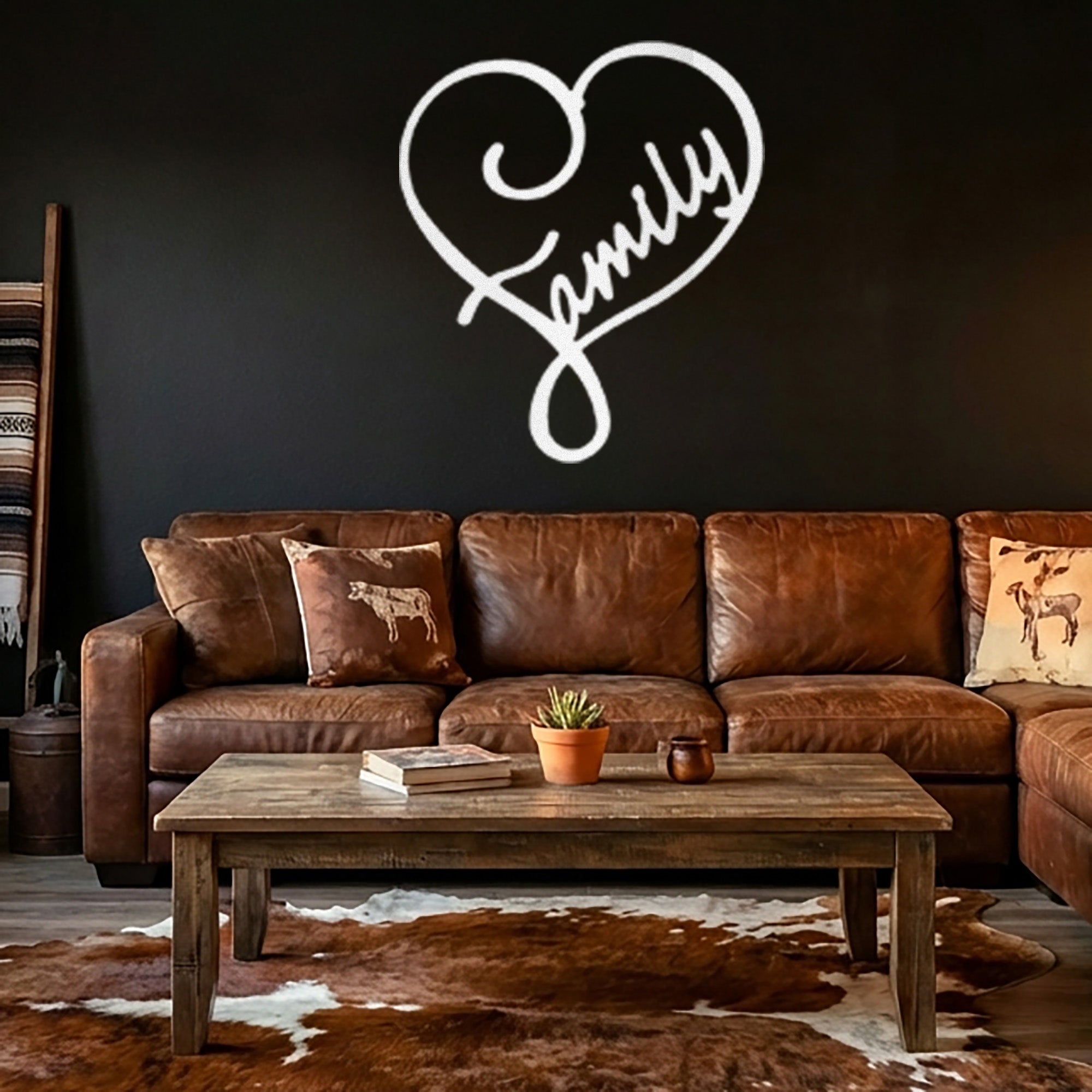 Family Name Heart Metal Wall Art Sign – Custom Steel Family Love Monogram – Laser Cut Amish Crafted Metal Home Decor