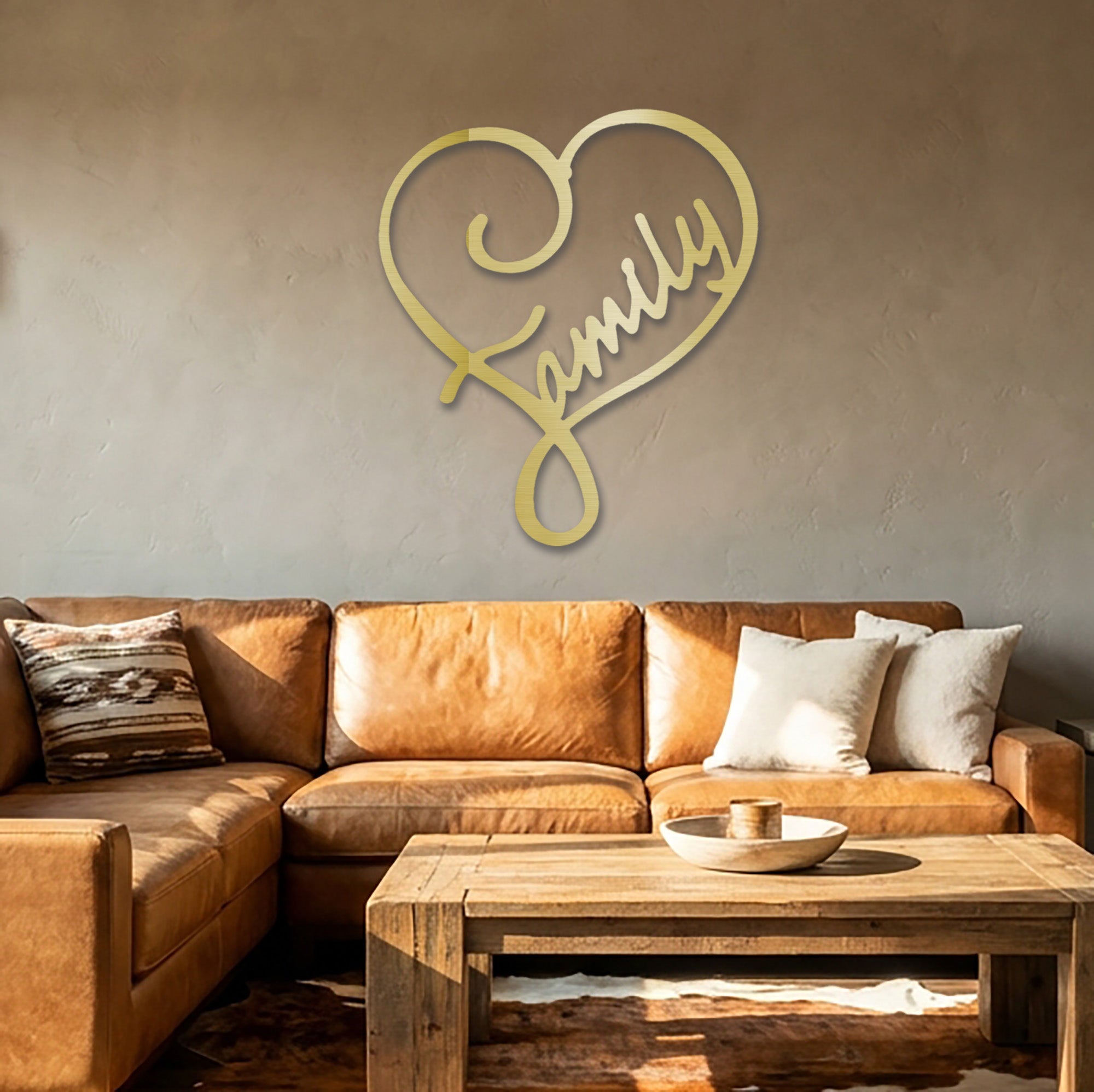 Family Name Heart Metal Wall Art Sign – Custom Steel Family Love Monogram – Laser Cut Amish Crafted Metal Home Decor