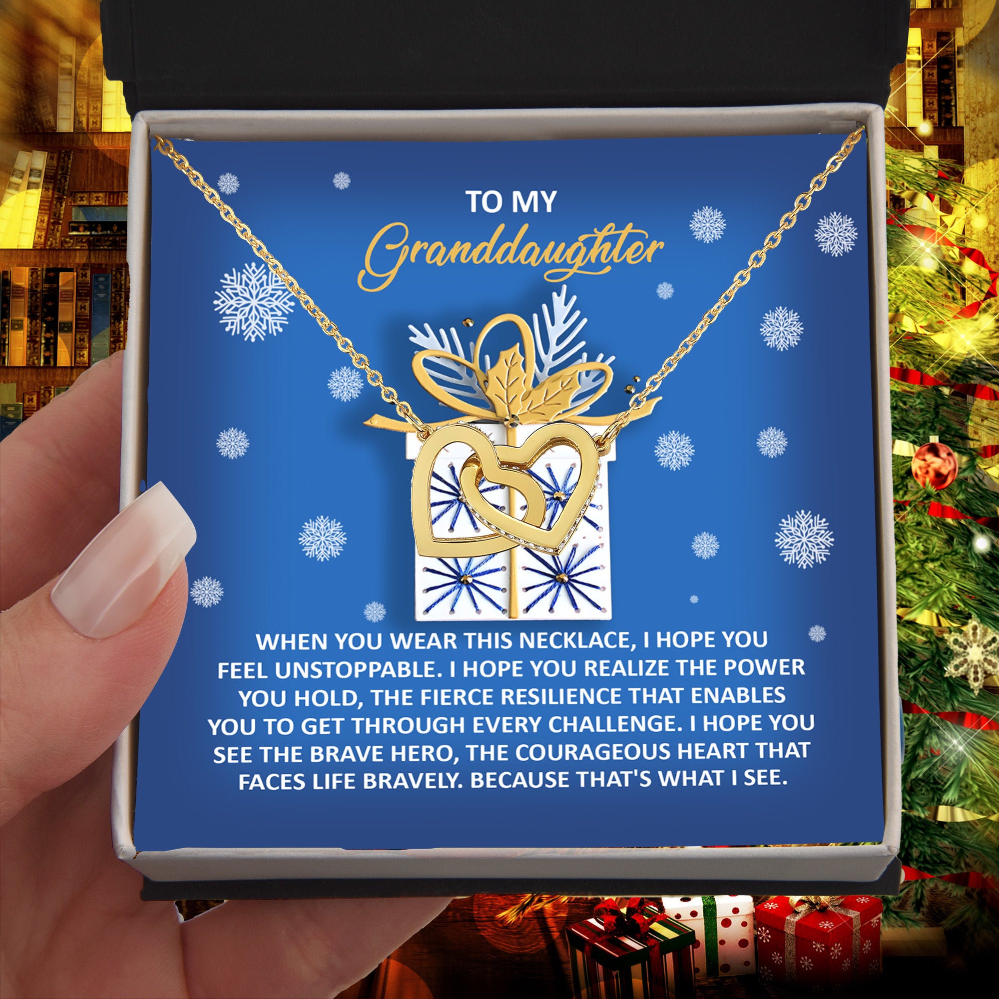 To My Granddaughter – Unstoppable Heart -Interlocking Hearts Necklace Christmas Holiday Gift