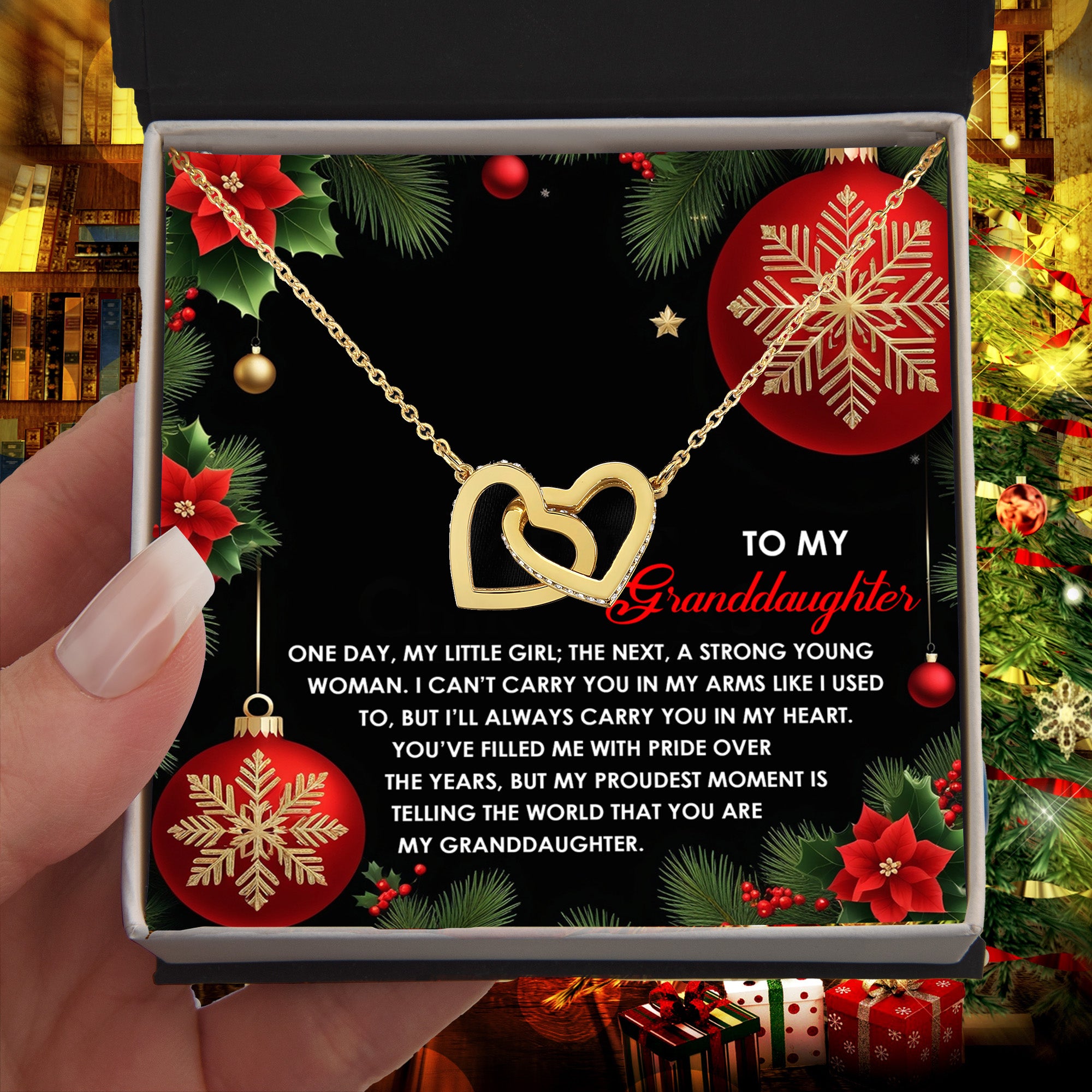 Christmas Granddaughter Interlocking Hearts Necklace – Sentimental Holiday Gift for Granddaughter • Meaningful Christmas Message Card • Love From Grandma/Grandpa