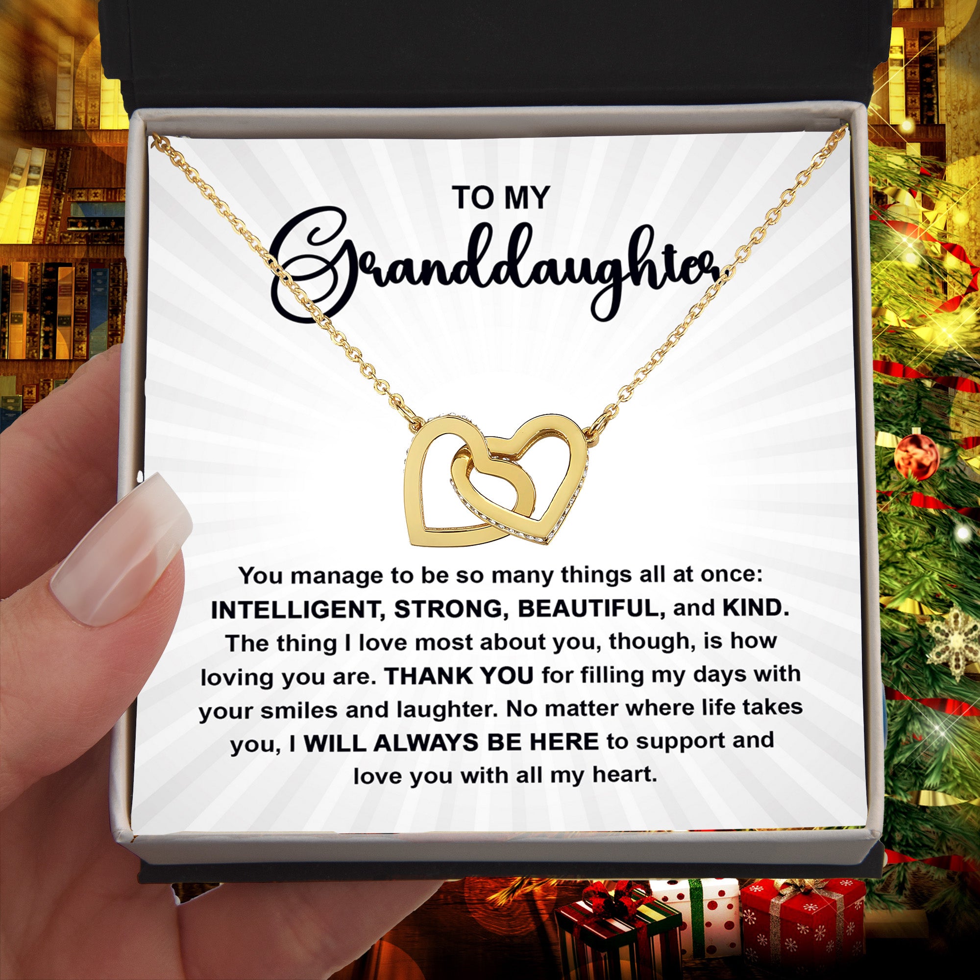 Granddaughter Interlocking Hearts Necklace – Sentimental Gift from Grandma or Grandpa • Inspirational Message Card • Birthday, Christmas & Everyday Keepsake