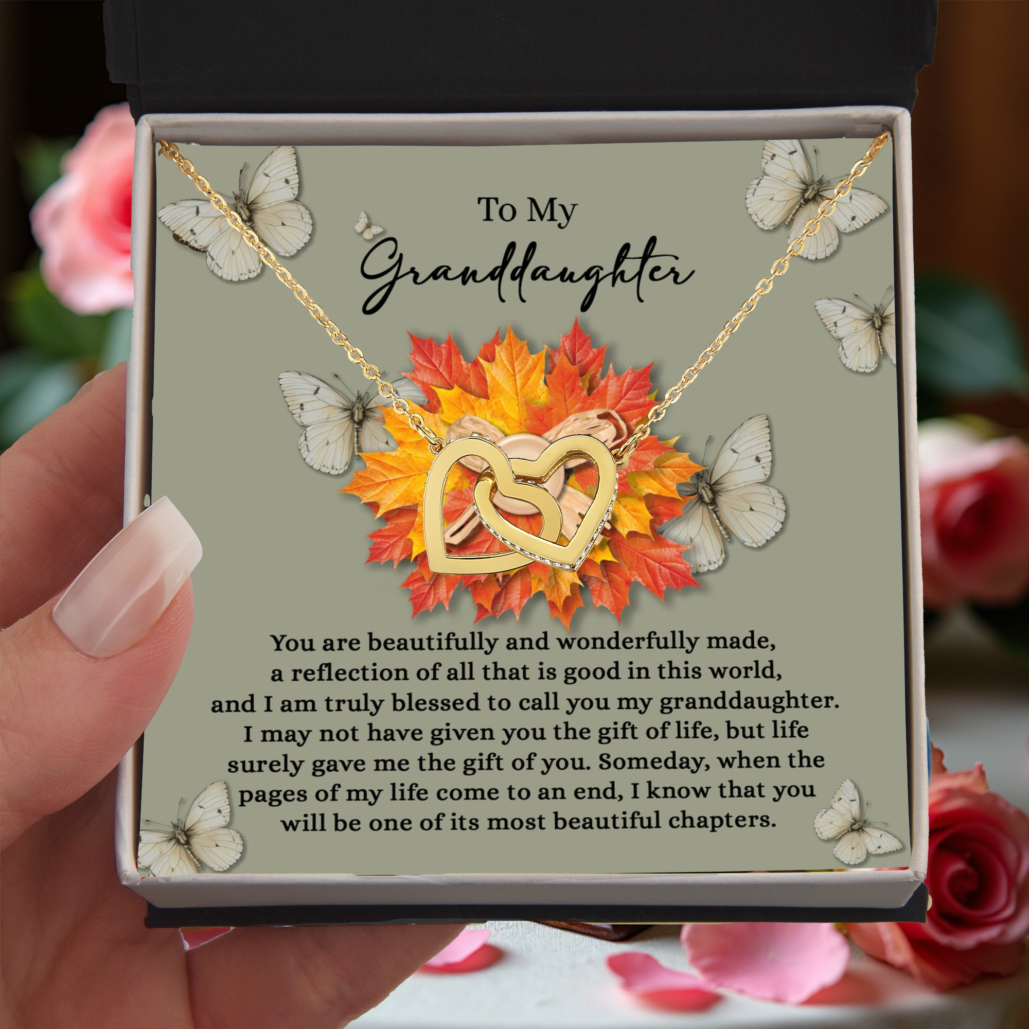 Granddaughter - Gift of You Interlocking Hearts Necklace with Heartfelt Message Card