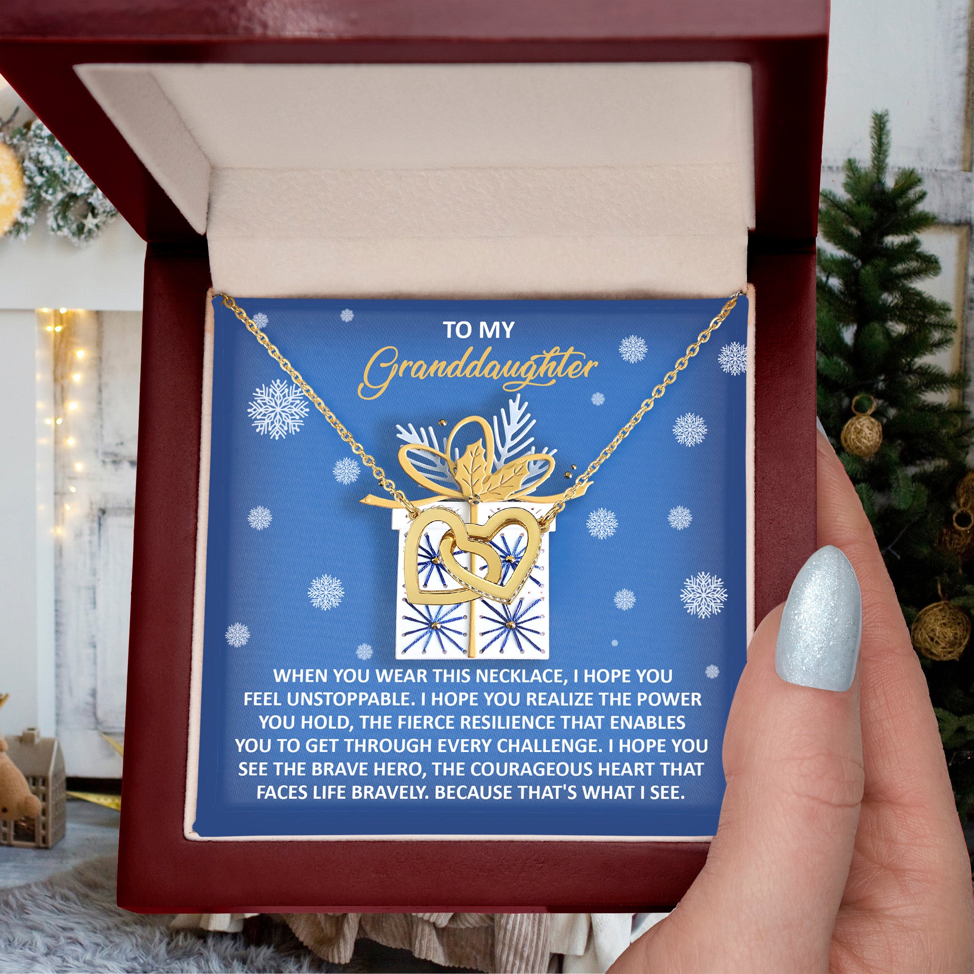 To My Granddaughter – Unstoppable Heart -Interlocking Hearts Necklace Christmas Holiday Gift