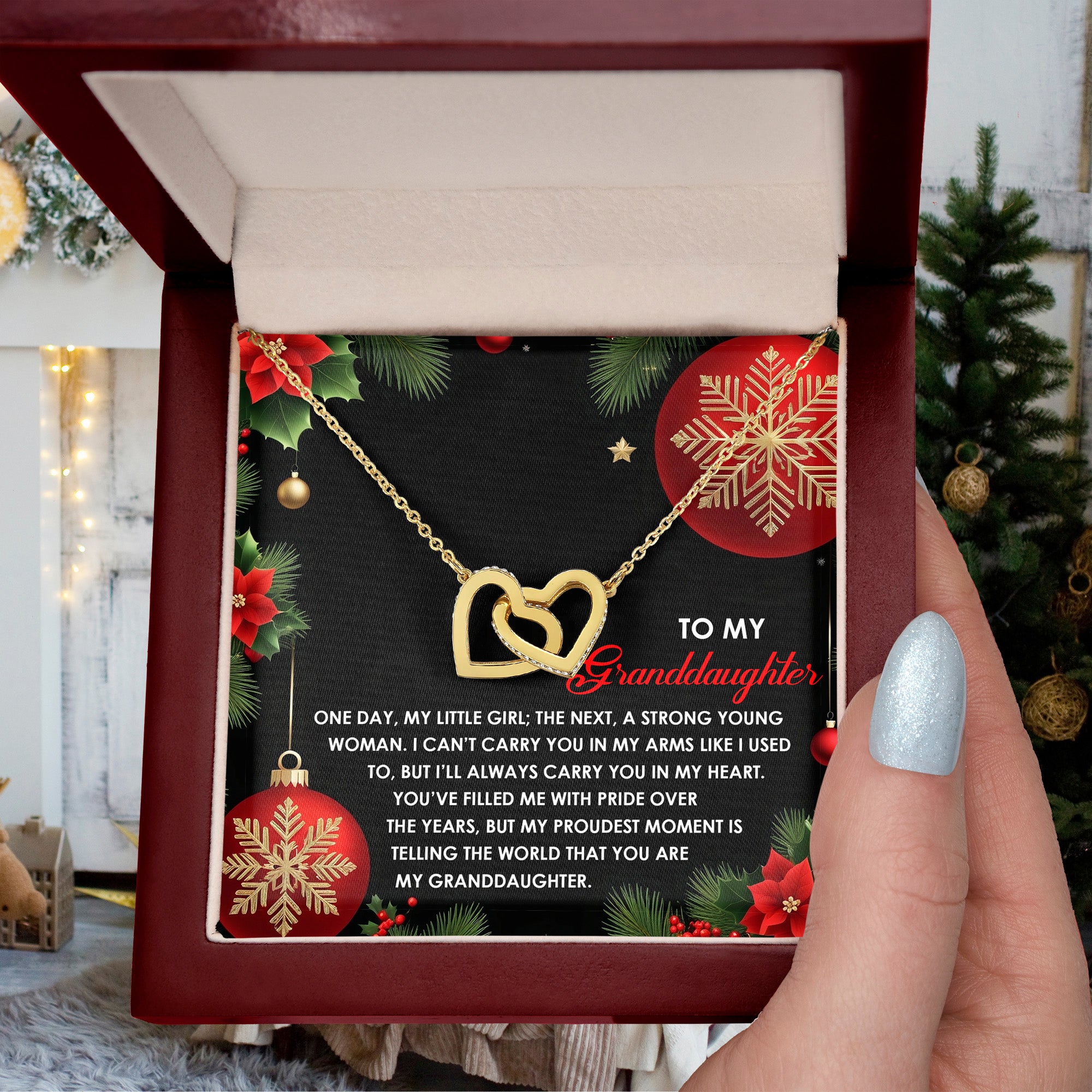 Christmas Granddaughter Interlocking Hearts Necklace – Sentimental Holiday Gift for Granddaughter • Meaningful Christmas Message Card • Love From Grandma/Grandpa