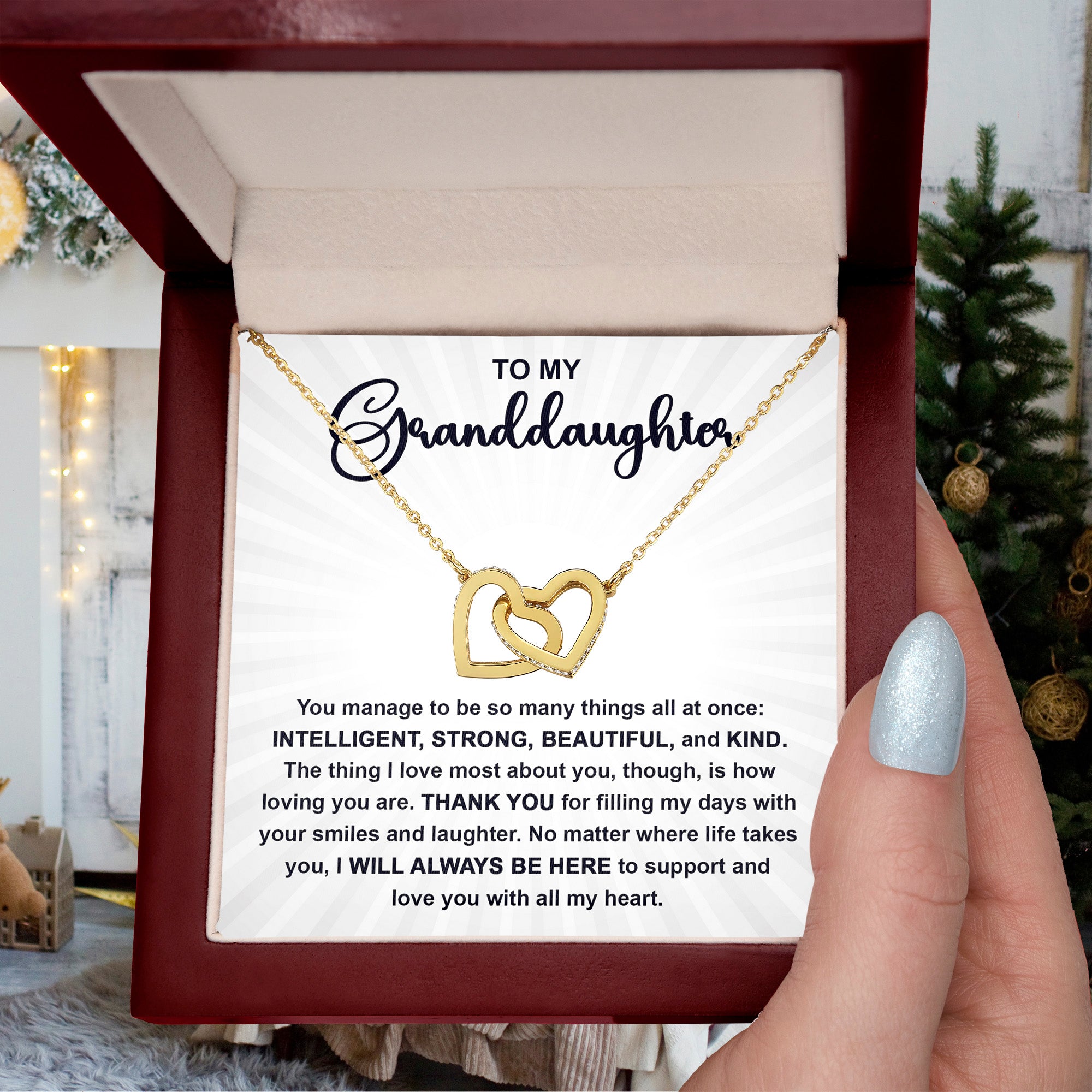 Granddaughter Interlocking Hearts Necklace – Sentimental Gift from Grandma or Grandpa • Inspirational Message Card • Birthday, Christmas & Everyday Keepsake
