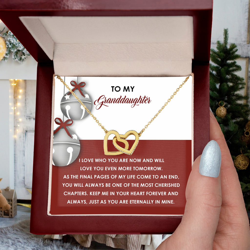 Granddaughter Christmas Interlocking Hearts Necklace – Emotional Holiday Gift from Grandma or Grandpa • Sentimental Message Card • Keepsake Jewelry