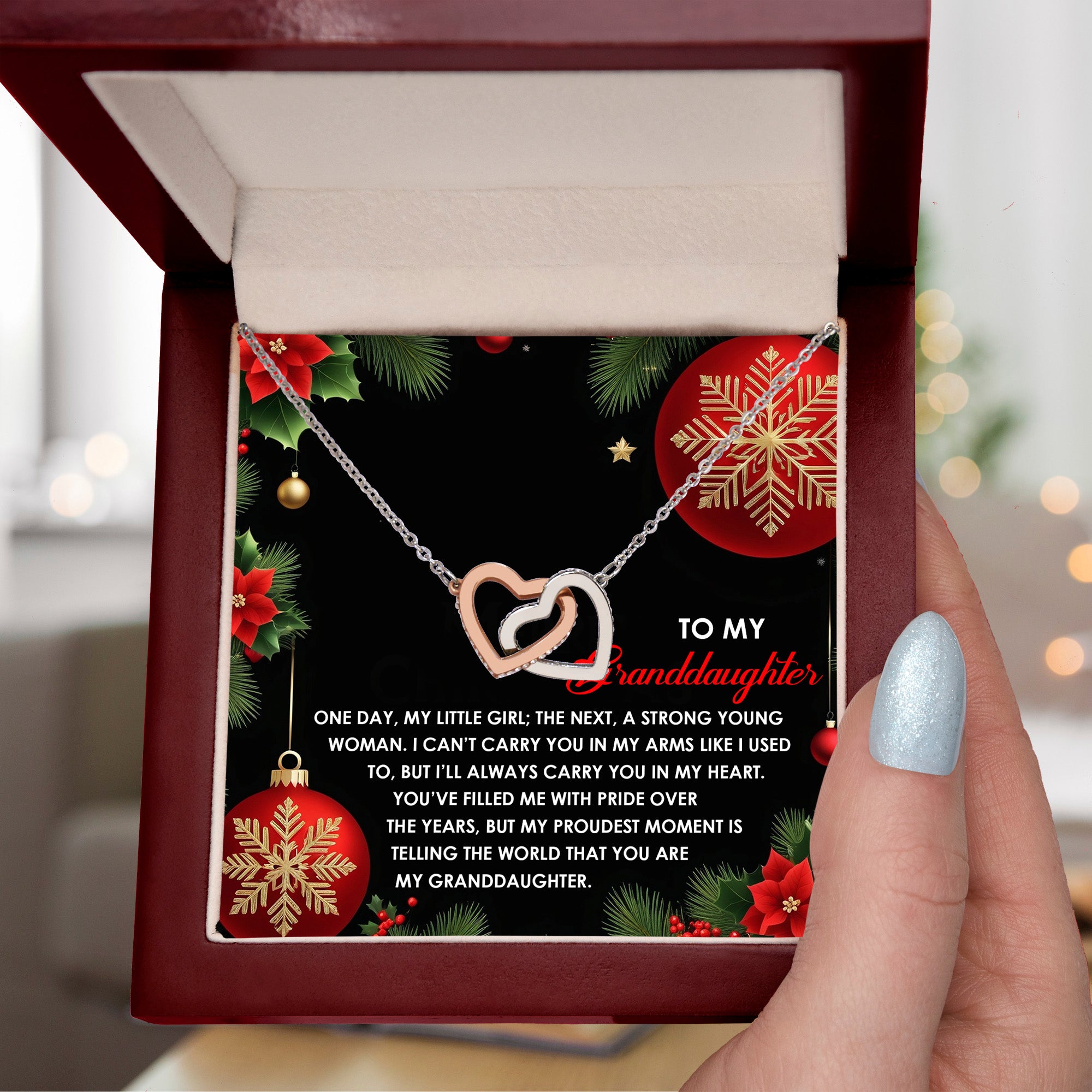 Christmas Granddaughter Interlocking Hearts Necklace – Sentimental Holiday Gift for Granddaughter • Meaningful Christmas Message Card • Love From Grandma/Grandpa