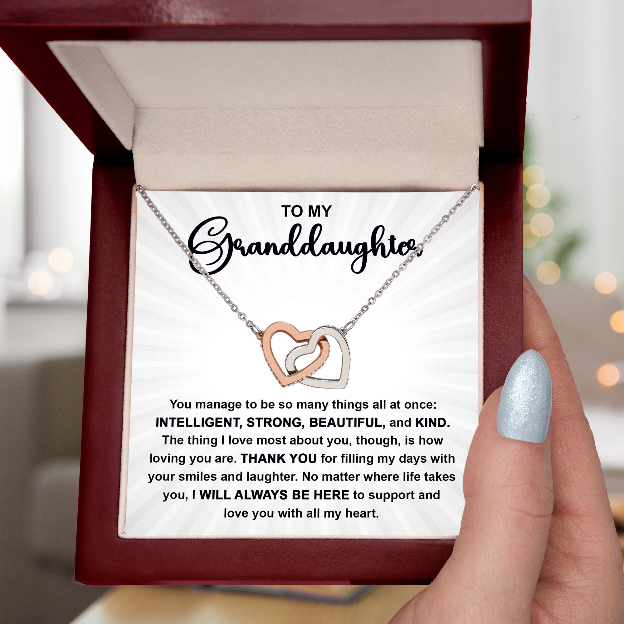 Granddaughter Interlocking Hearts Necklace – Sentimental Gift from Grandma or Grandpa • Inspirational Message Card • Birthday, Christmas & Everyday Keepsake