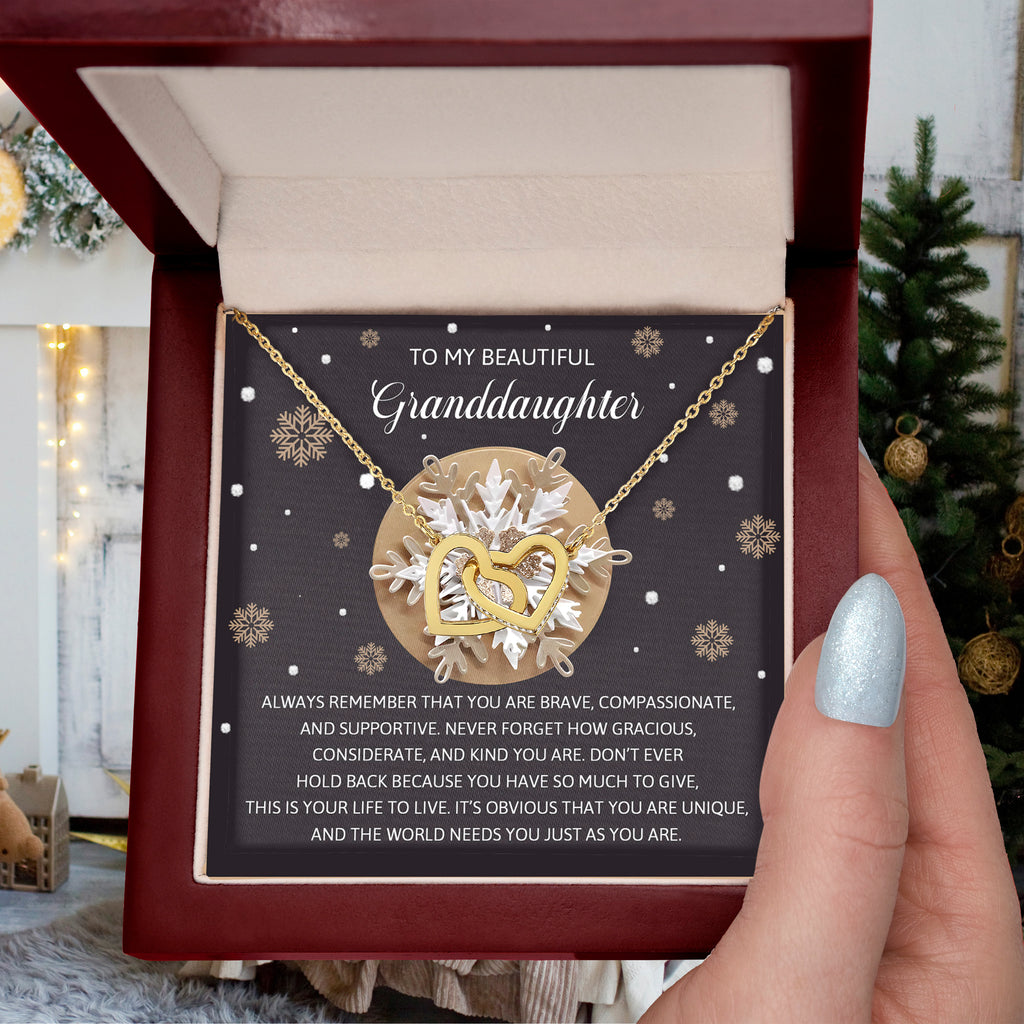 To My Beautiful Granddaughter Interlocking Hearts Necklace – Inspirational Granddaughter Gift from Grandma – Christmas Snowflake Jewelry Gift for Birthday & Holiday