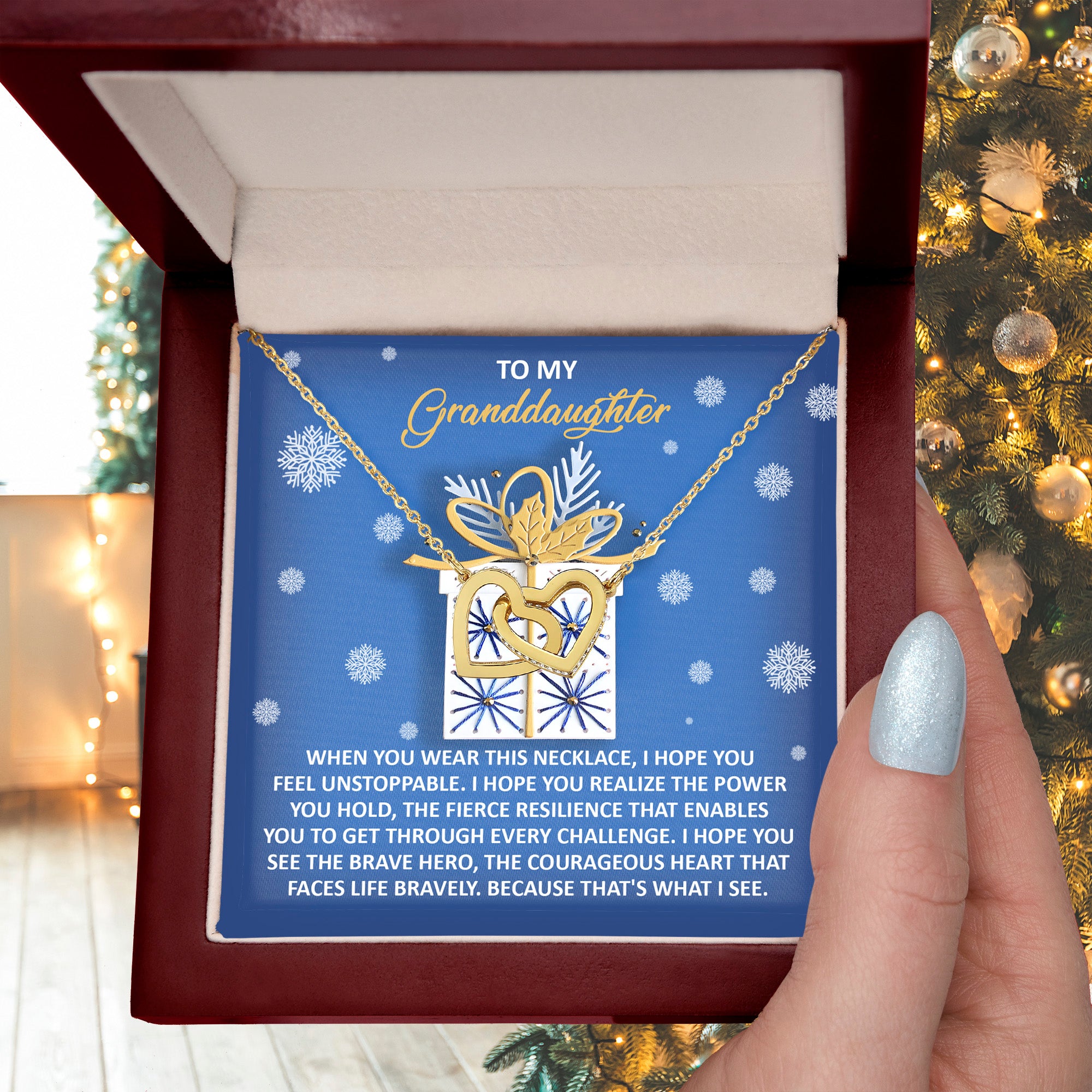 To My Granddaughter – Unstoppable Heart -Interlocking Hearts Necklace Christmas Holiday Gift