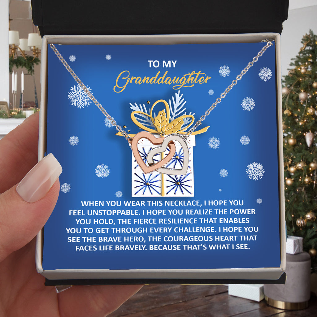 To My Granddaughter – Unstoppable Heart -Interlocking Hearts Necklace Christmas Holiday Gift