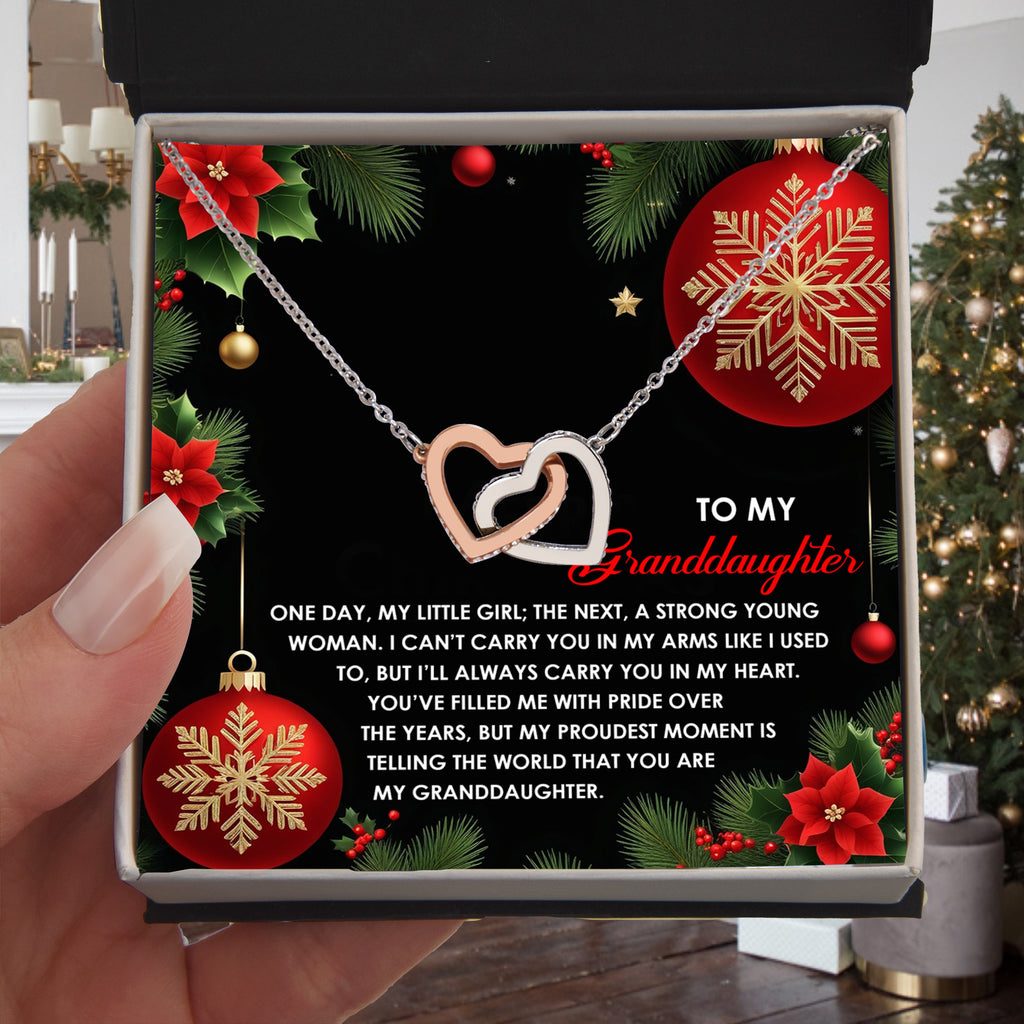 Christmas Granddaughter Interlocking Hearts Necklace – Sentimental Holiday Gift for Granddaughter • Meaningful Christmas Message Card • Love From Grandma/Grandpa