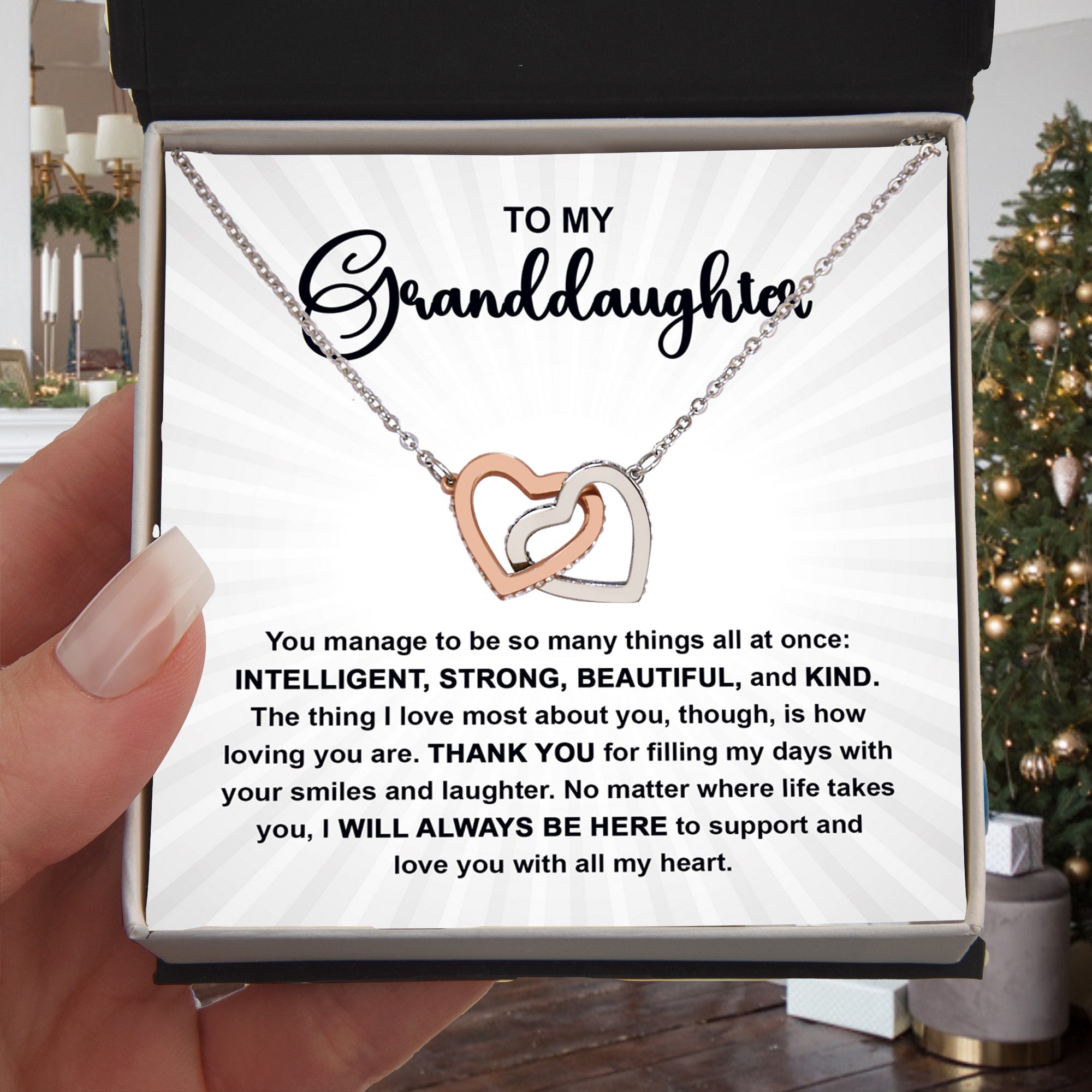 Granddaughter Interlocking Hearts Necklace – Sentimental Gift from Grandma or Grandpa • Inspirational Message Card • Birthday, Christmas & Everyday Keepsake