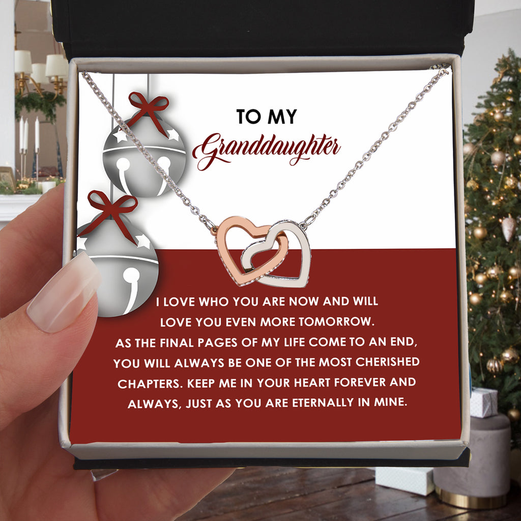 Granddaughter Christmas Interlocking Hearts Necklace – Emotional Holiday Gift from Grandma or Grandpa • Sentimental Message Card • Keepsake Jewelry