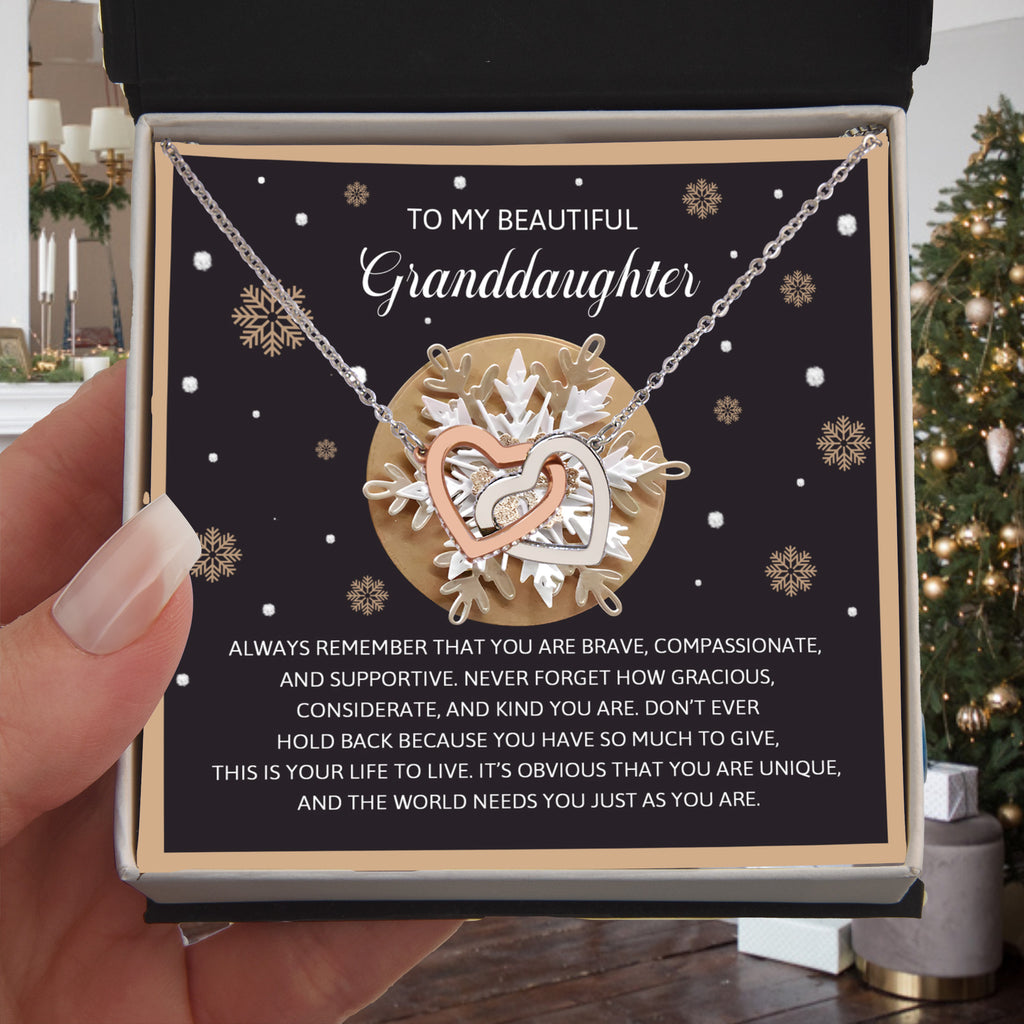 To My Beautiful Granddaughter Interlocking Hearts Necklace – Inspirational Granddaughter Gift from Grandma – Christmas Snowflake Jewelry Gift for Birthday & Holiday