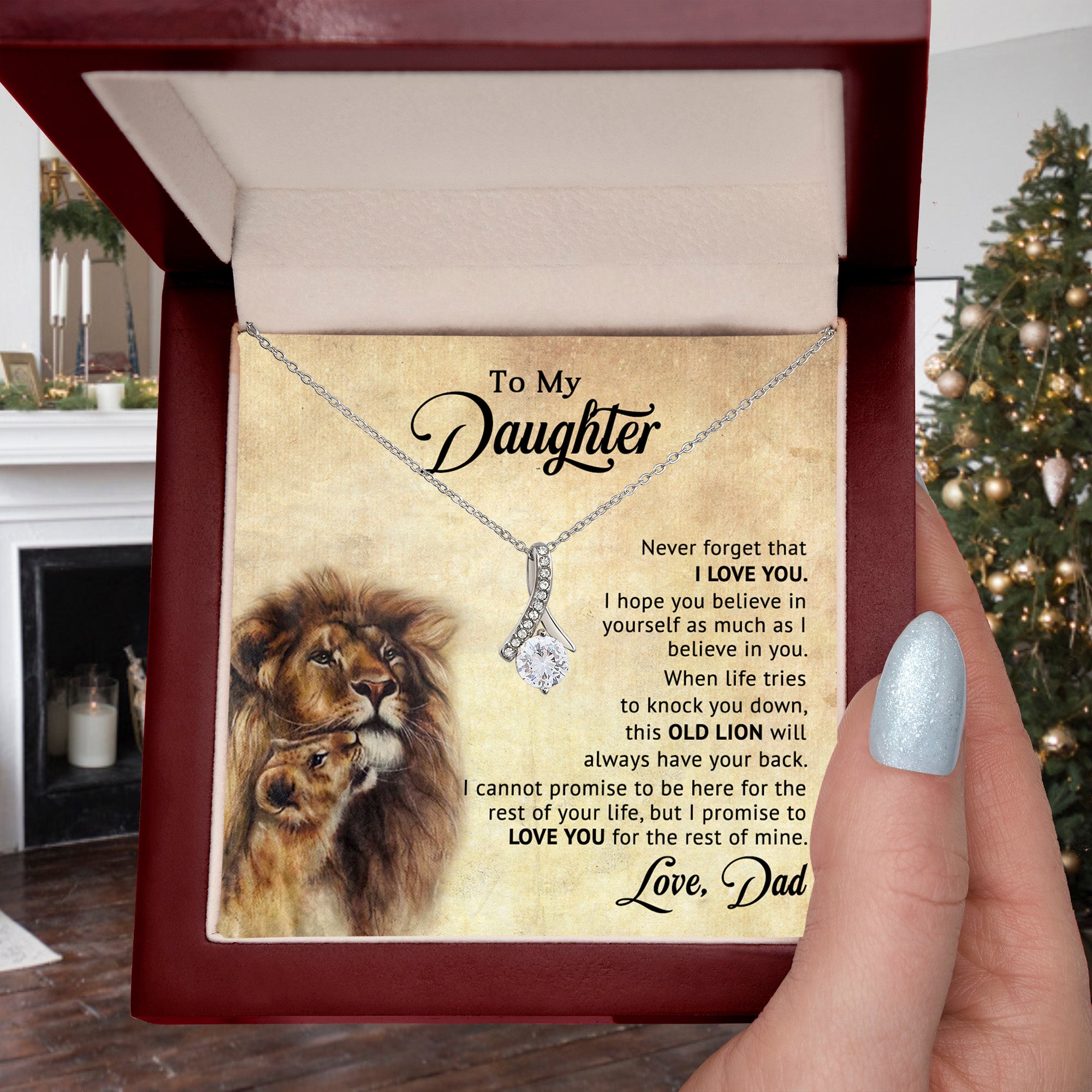 To My Daughter Necklace from Dad – Old Lion Always Has Your Back, Love Knot Gift for Daughter