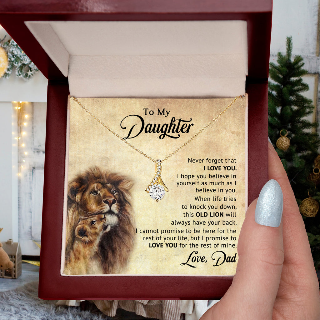 To My Daughter Necklace from Dad – Old Lion Always Has Your Back, Love Knot Gift for Daughter