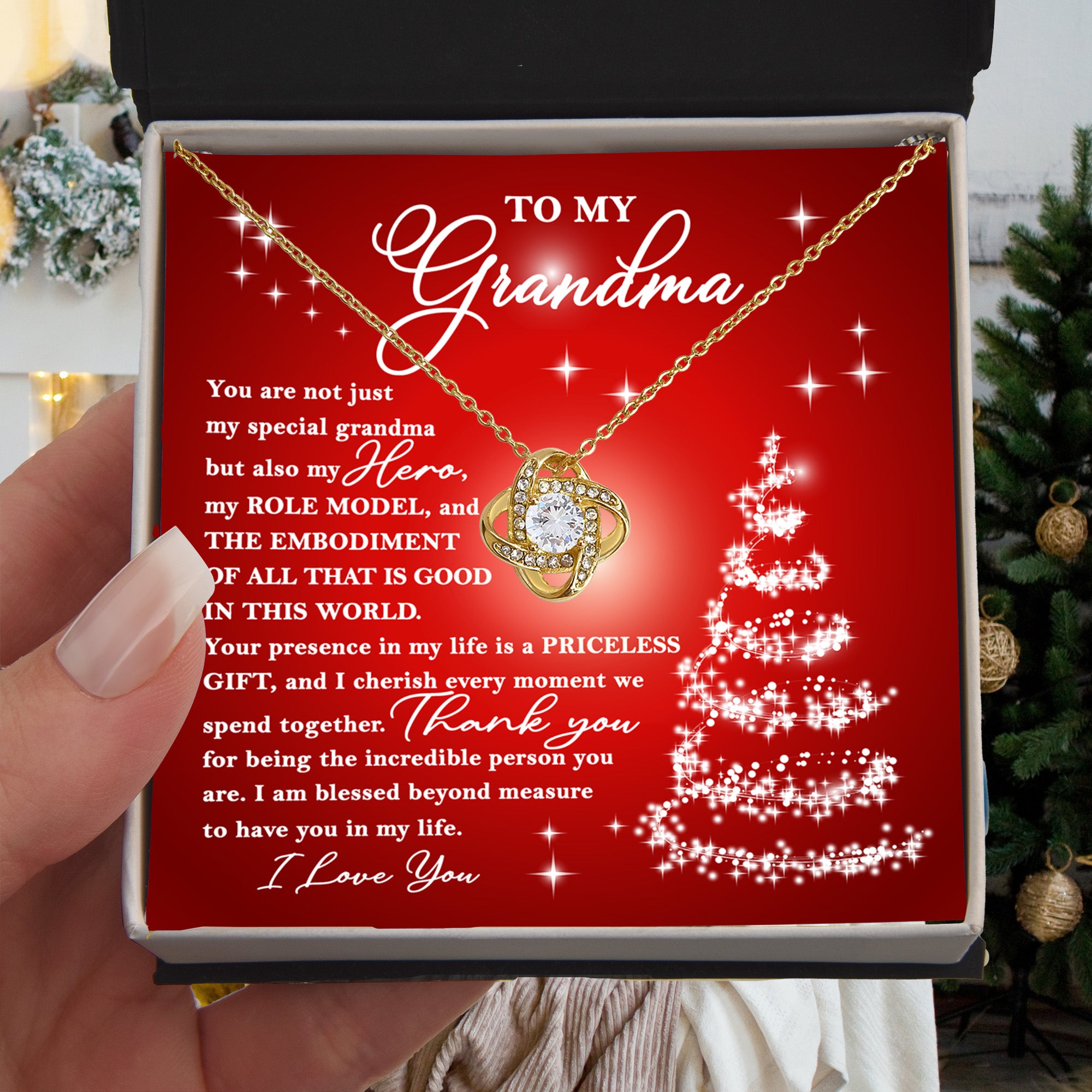 To My Grandma “My Hero” Christmas Message Card with Necklace | Heartfelt Holiday Gift for Grandmother | Sentimental Keepsake