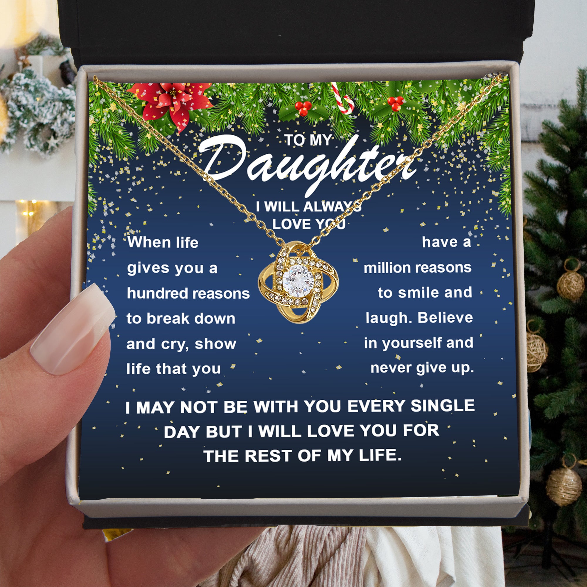 To My Daughter – I Will Always Love You, Smile & Laugh Through Life, Inspirational Christmas Necklace Gift