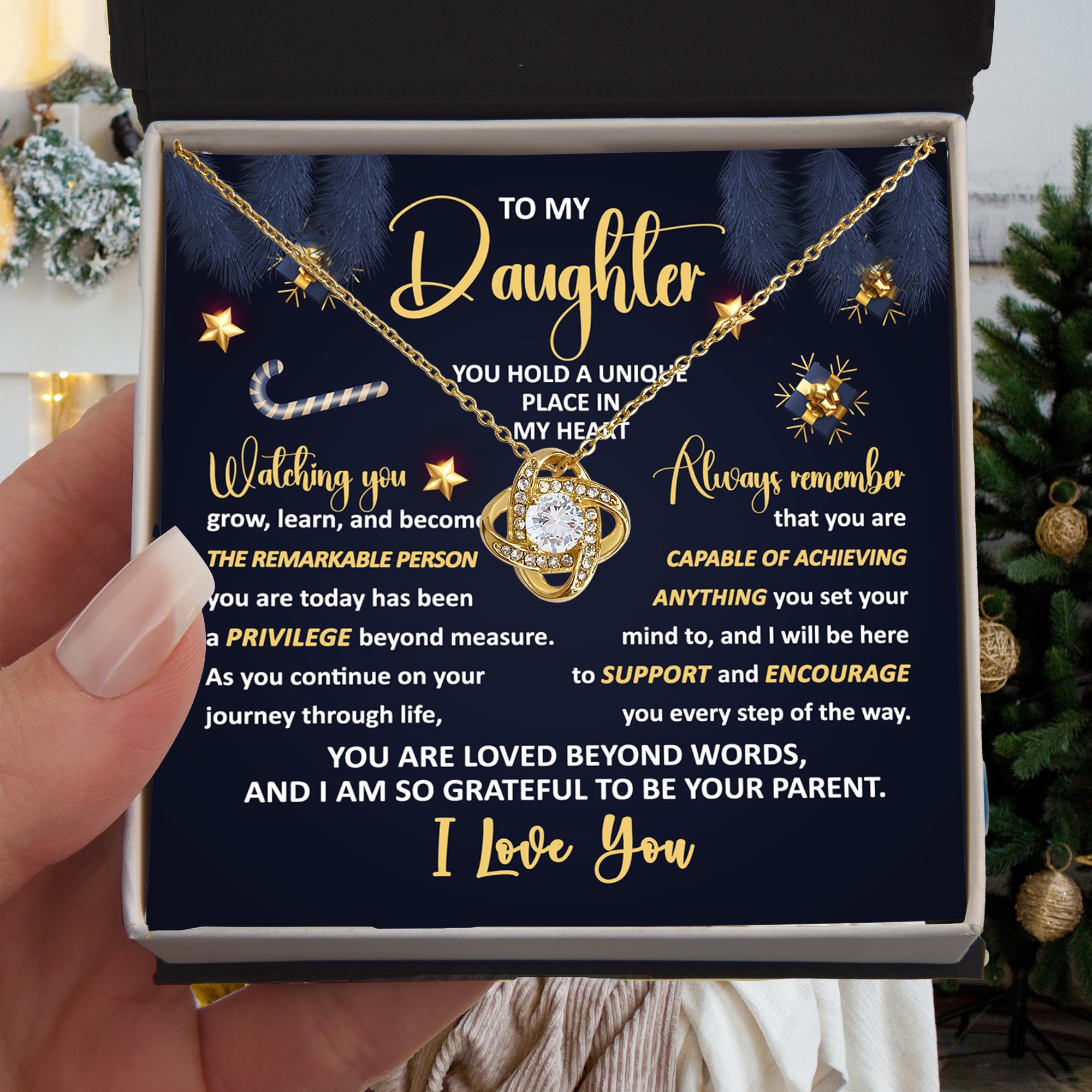 To My Daughter Necklace – You Hold a Unique Place in My Heart – Inspirational Gift from Mom or Dad